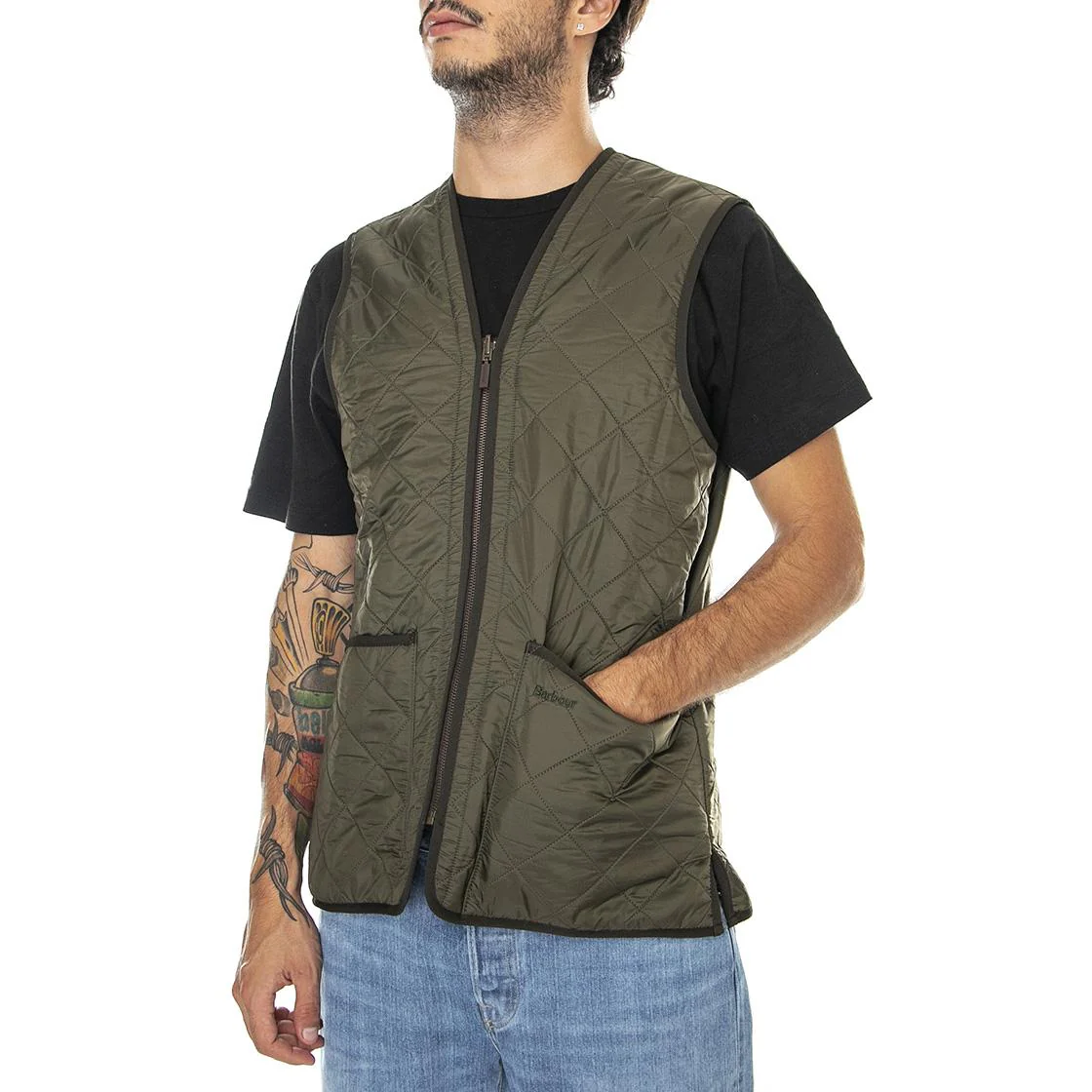 Polarquilt Waistcoat Zip Liner Olive - Giacca Smanicata Uomo Marrone  Uomo BARBOUR