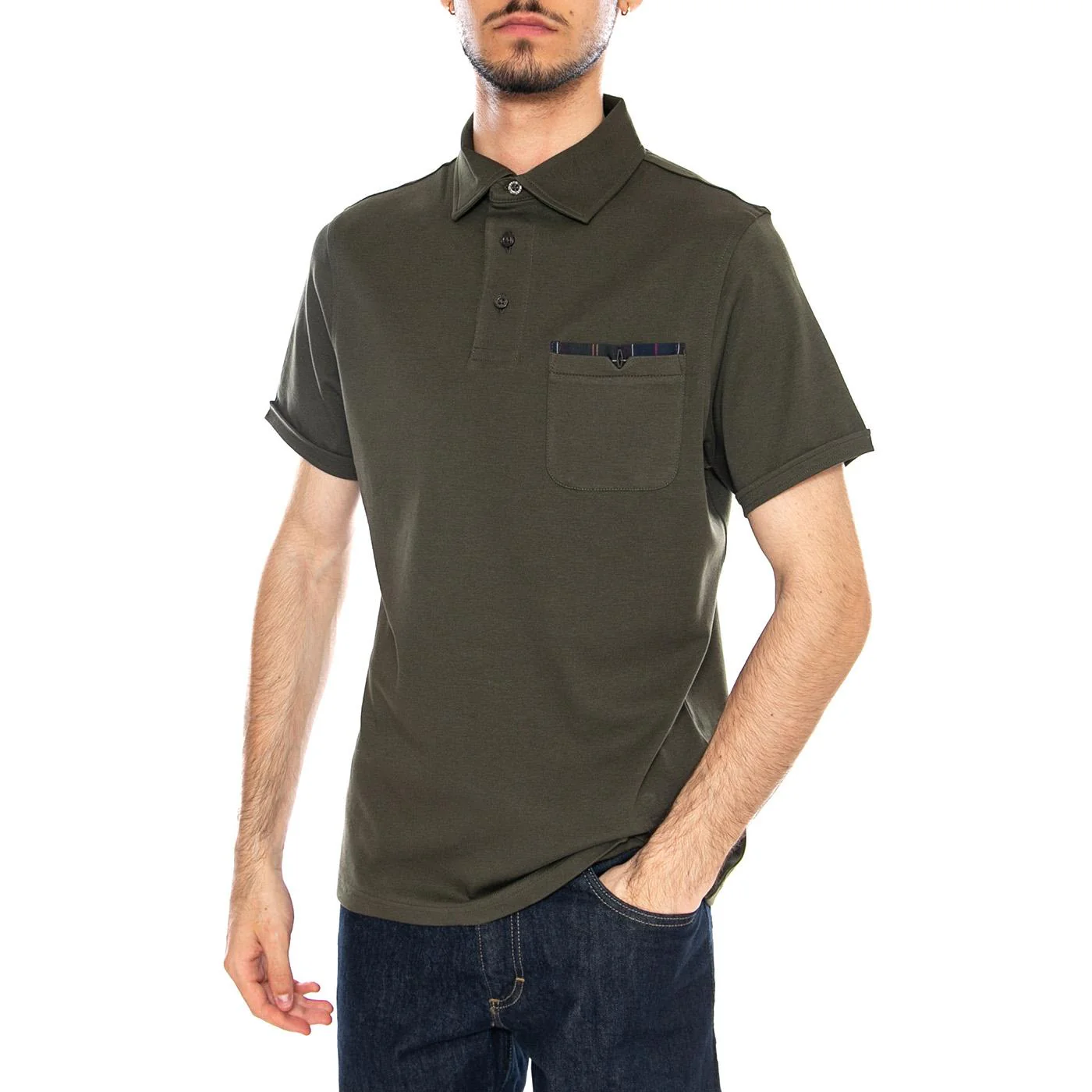 Premium Corpatch Tailored Polo Dark Olive - Polo Uomo Verde Uomo BARBOUR