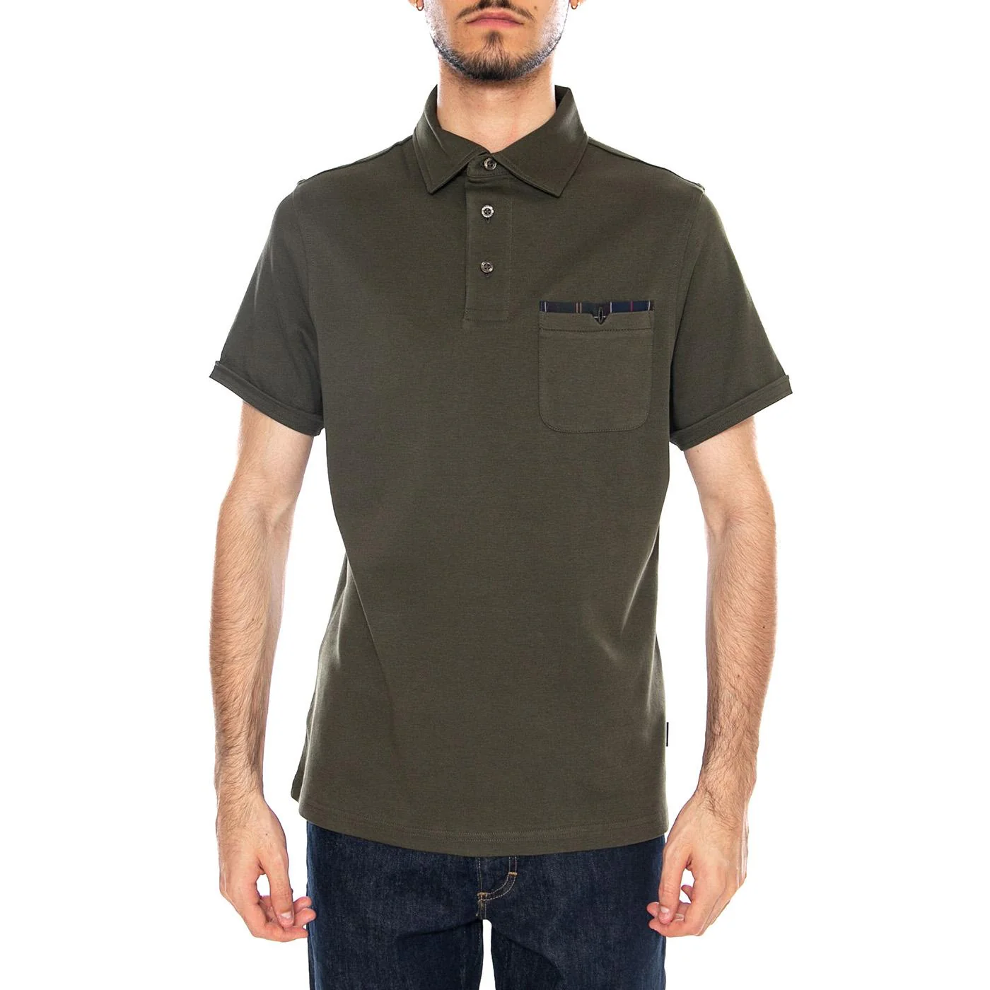 Premium Corpatch Tailored Polo Dark Olive - Polo Uomo Verde Uomo BARBOUR - Image 2