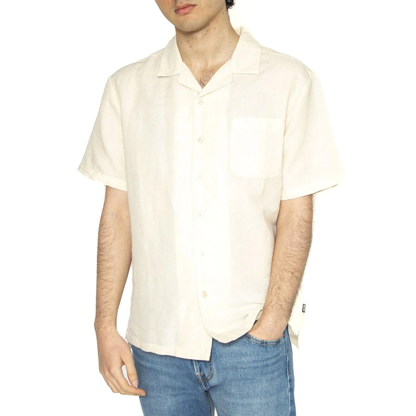 Bunker Linen Blend S/S - Camicia Maniche Corte Uomo Bianca  Uomo BRIXTON