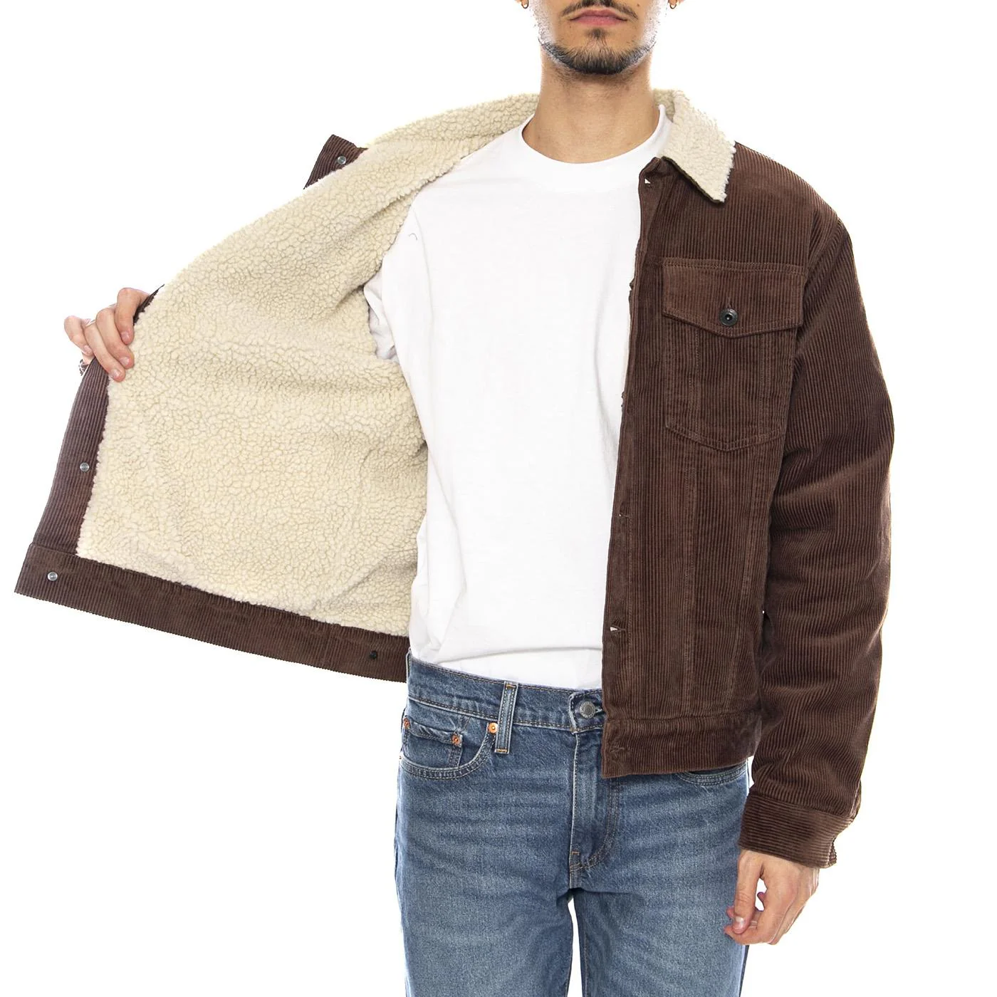 Cable Lined Trucker JKT Pinecone Brown -- Giacca Trucker Uomo Marrone  Uomo BRIXTON - Image 4