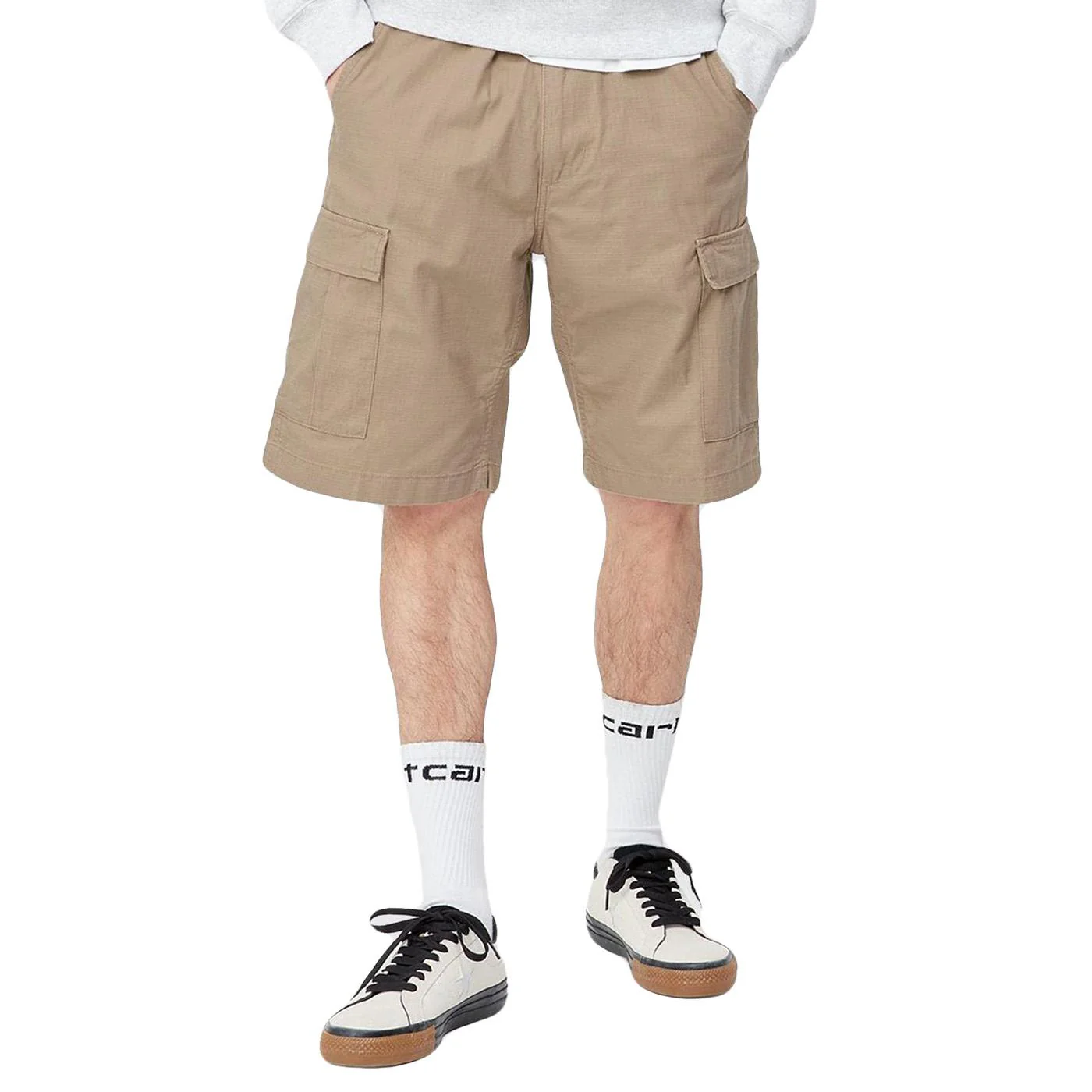 AVIATION SHORT LEATHER / RINSED - Bermuda Uomo Beige Uomo CARHARTT WIP