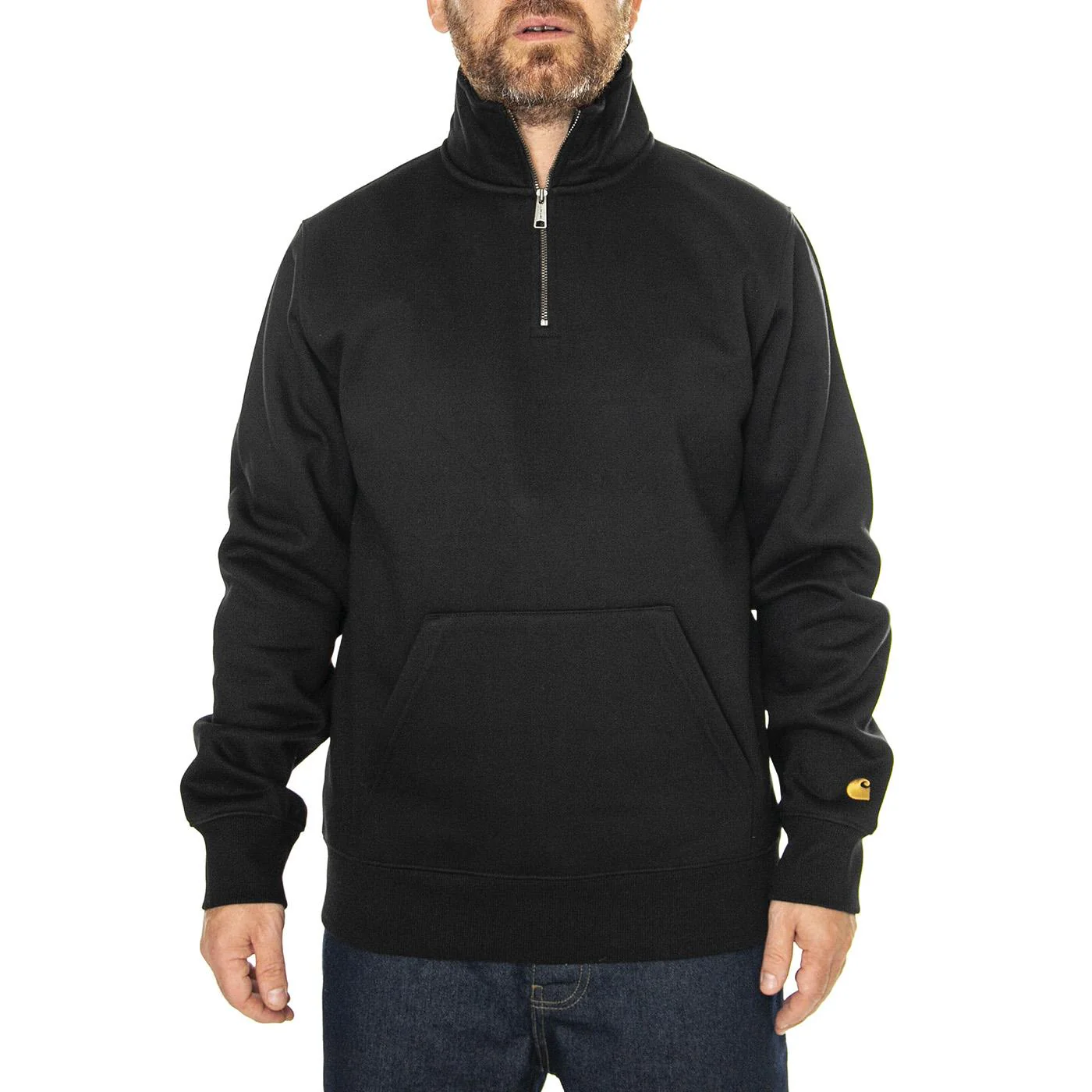 Chase Neck Zip Sweat Black / Gold - Felpa Uomo Nera  Uomo CARHARTT WIP - Image 2