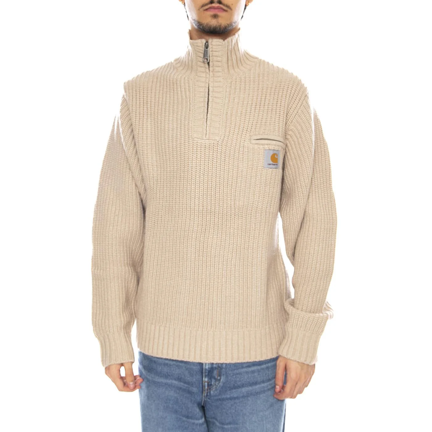 Detroit Half Zip Sweater Fleur De Sel - Maglione Uomo Beige Uomo CARHARTT WIP - Image 2