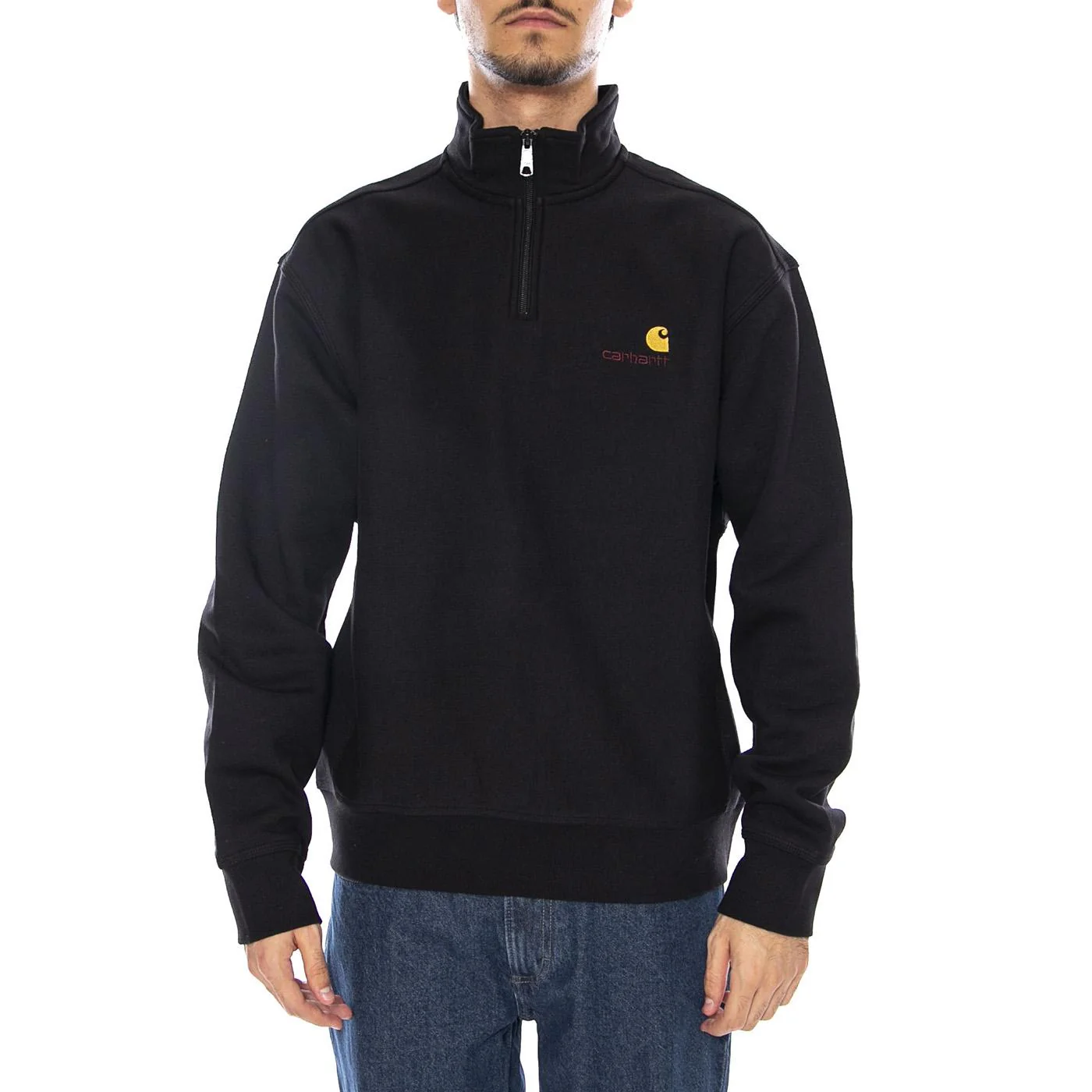 Half Zip American Script Sweat Black - Felpa Collo Alto con Zip Nera Uomo CARHARTT WIP - Image 2