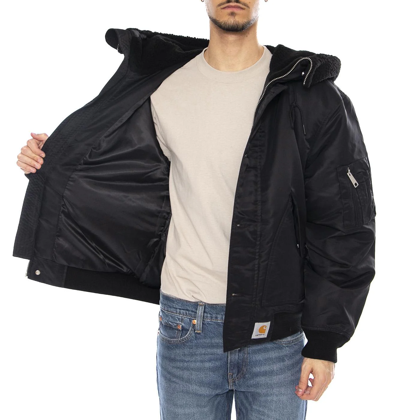 HD Oltera Bomber Black / Black -- Giacca Bomber con Cappuccio Uomo Nera  Uomo CARHARTT WIP - Image 4
