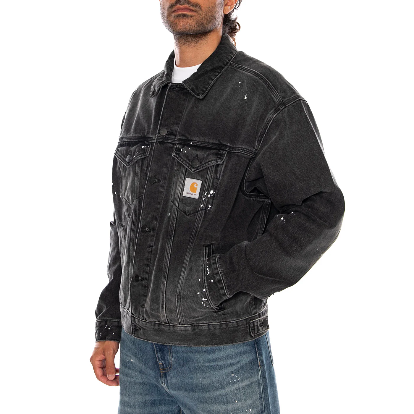 HELSTON JACKET BLACK - Giacca Denim Jeans Uomo Nera Uomo CARHARTT WIP