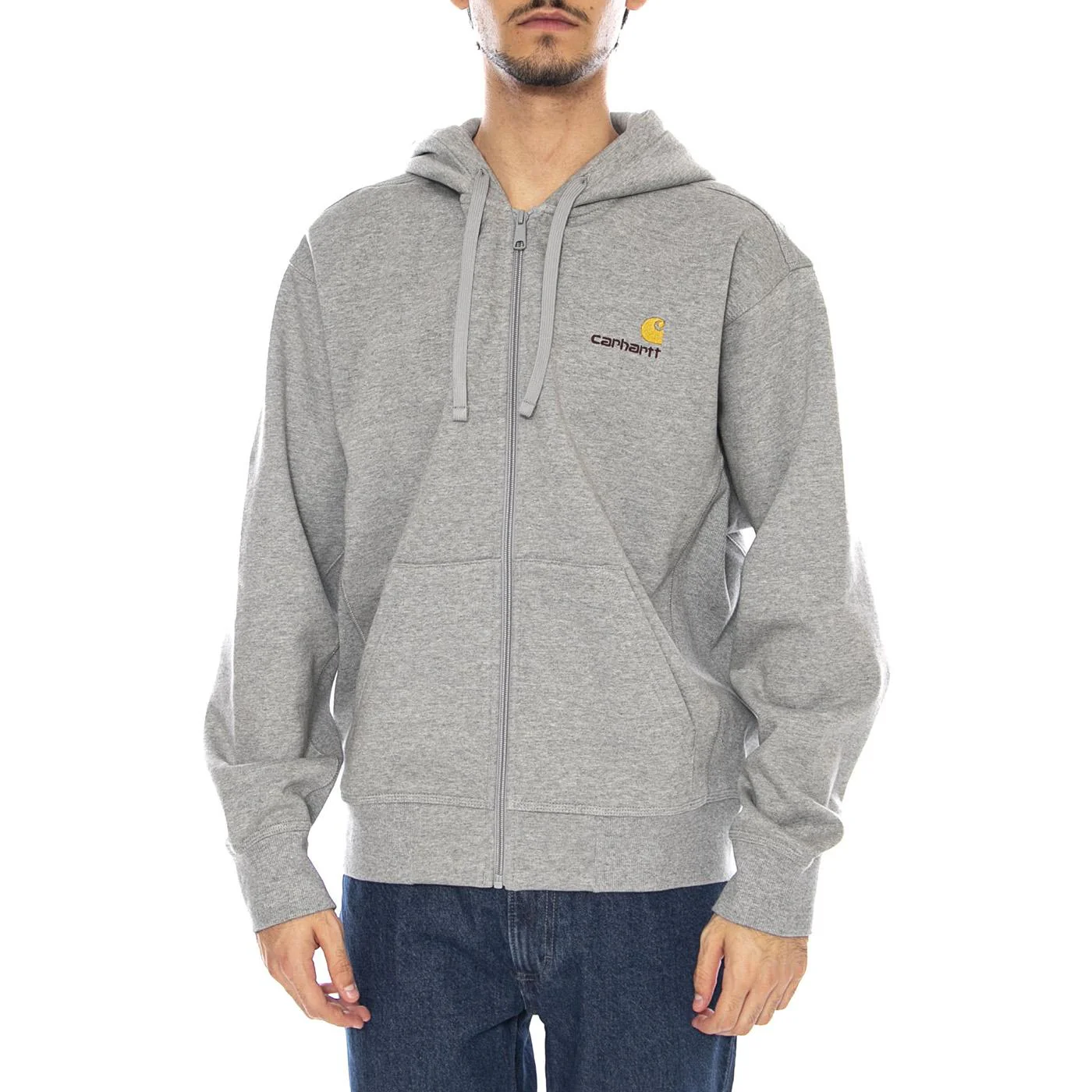 Hooded American Script Jacket Grey Heather - Felpa con Cappuccio Uomo Grigia Uomo CARHARTT WIP - Image 2