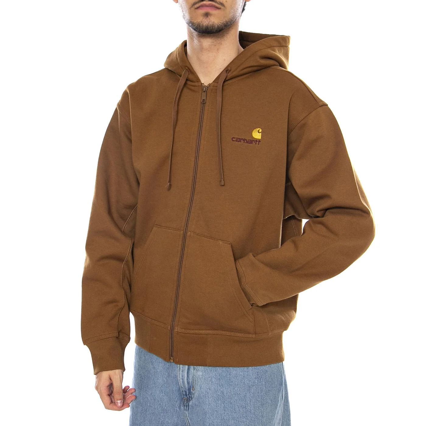 Hooded American Script Jacket Hamilton Brown - Felpa con Cappuccio Uomo Marrone  Uomo CARHARTT WIP
