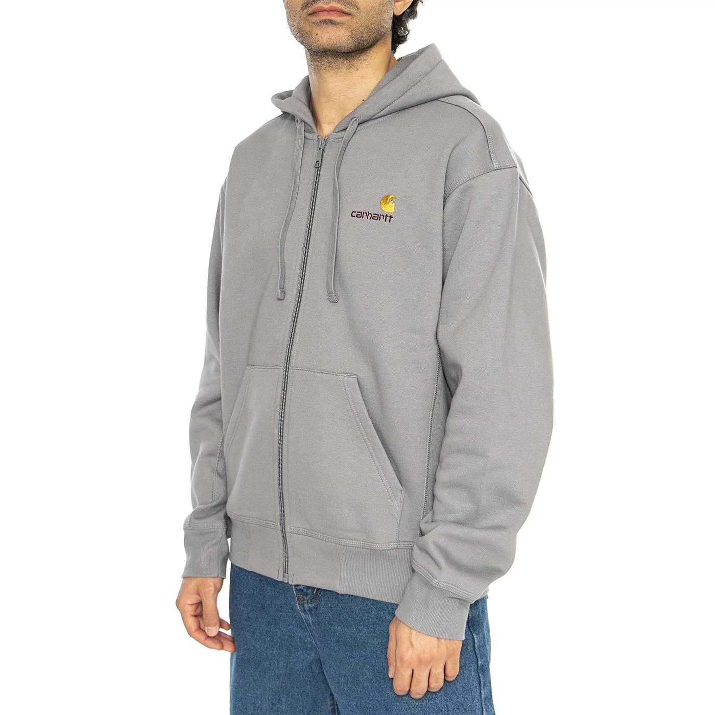 Hooded American Script Jacket Yosemite - Felpa con Cappuccio e Zip Uomo Grigia Uomo CARHARTT WIP