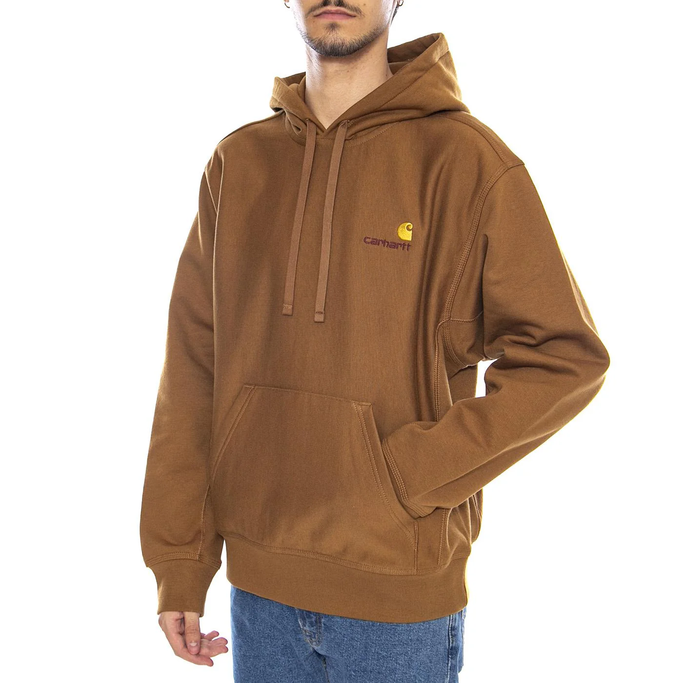 Hooded American Script Sweat Hamilton Brown - Felpa con Cappuccio Uomo Marrone  Uomo CARHARTT WIP