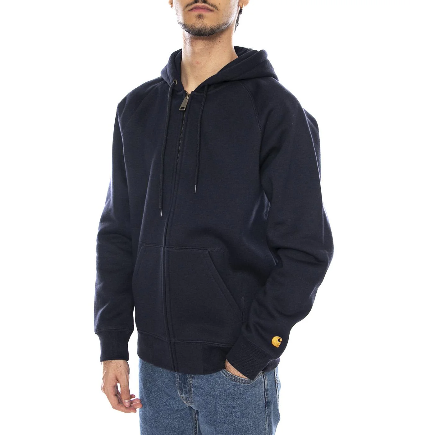Hooded Chase Jacket Dark Navy / Gold - Giacca con Cappuccio e Zip Uomo Blu Uomo CARHARTT WIP