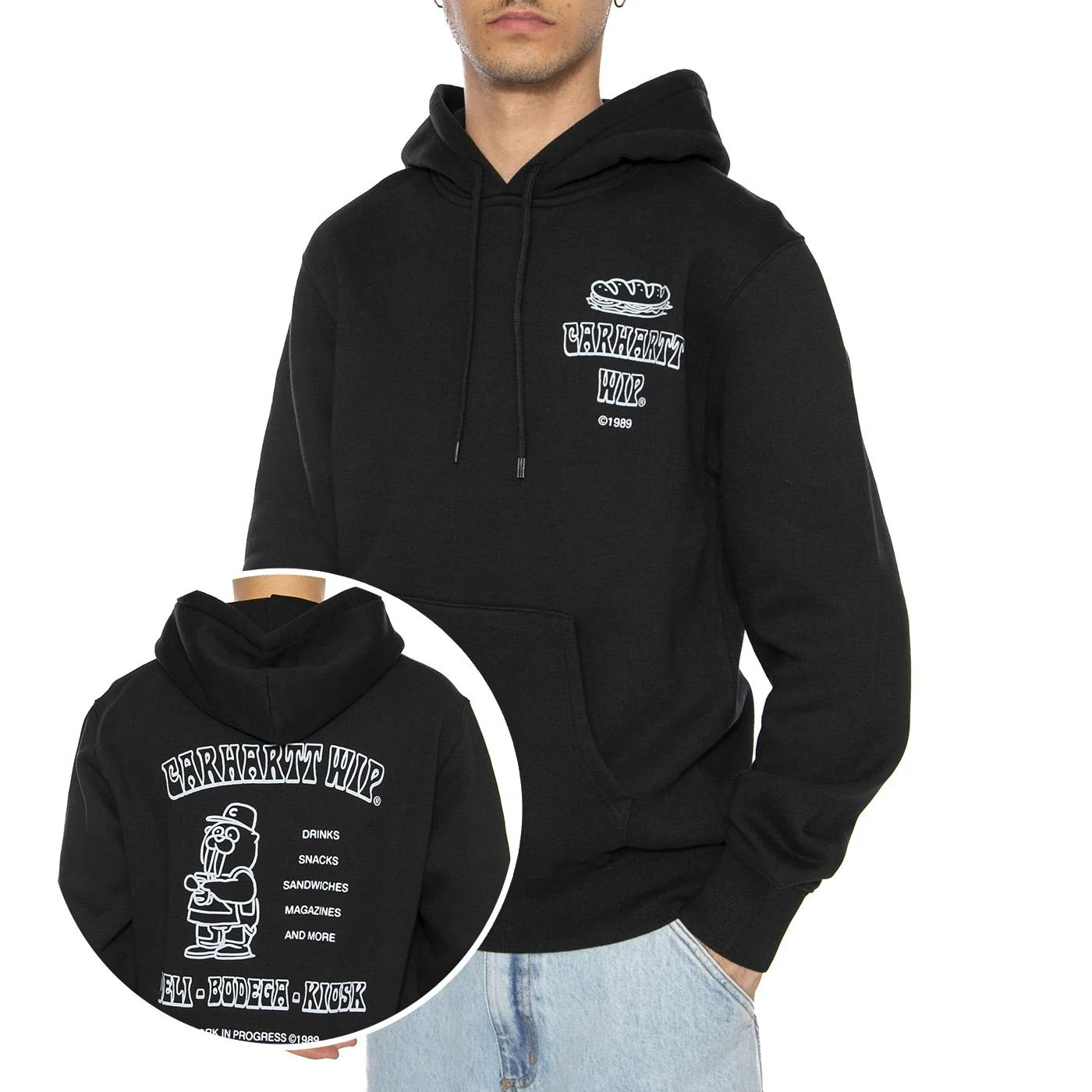 Hooded Sandwich Sweat Black / Blue Fog - Felpa Uomo Nera  Uomo CARHARTT WIP - Image 2