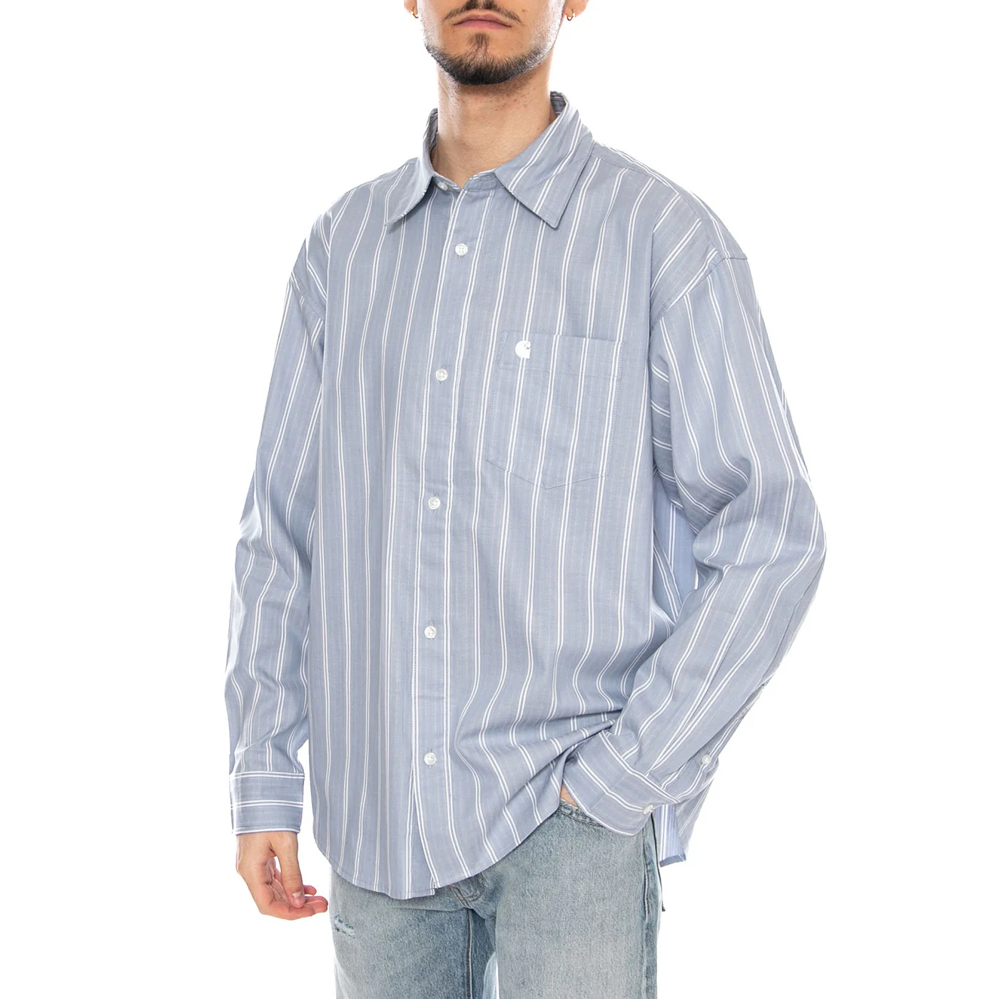 L/S Beale Shirt Beale Stripe, Gentle Blue - Camicia Uomo Blu Uomo CARHARTT WIP