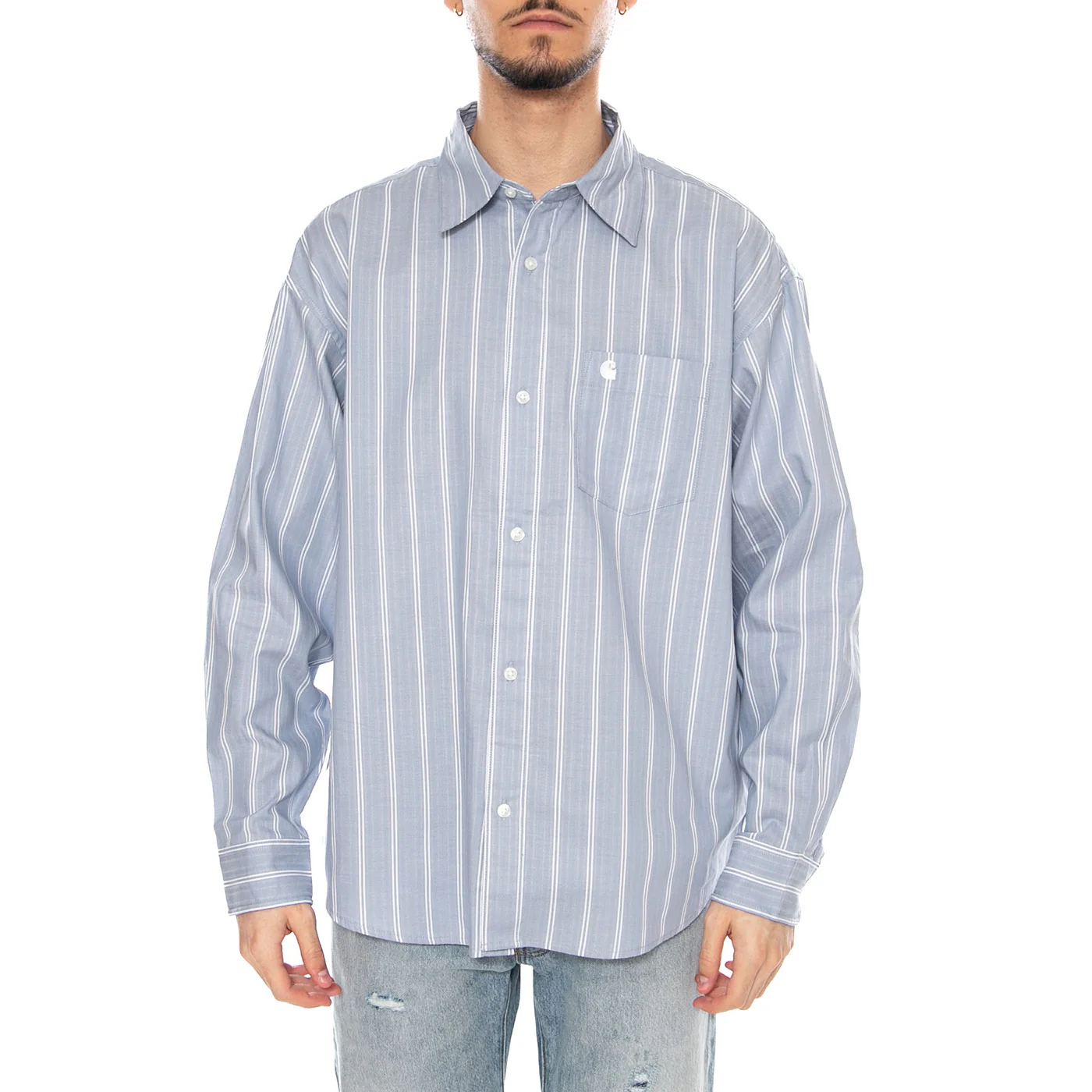 L/S Beale Shirt Beale Stripe, Gentle Blue - Camicia Uomo Blu Uomo CARHARTT WIP - Image 2