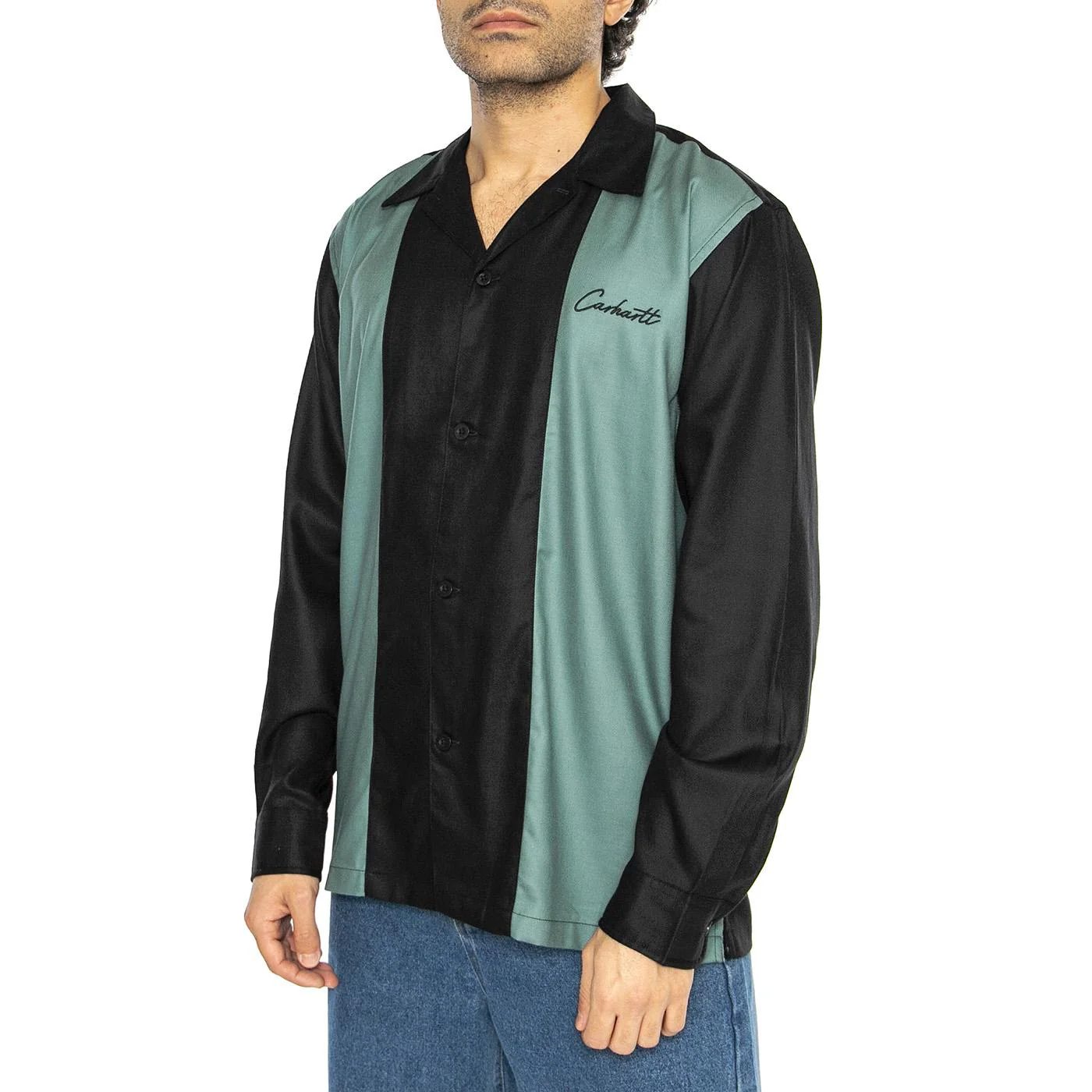 L/S Delaney Shirt Black / Silver Pine - Camicia Uomo Multicolore  Uomo CARHARTT WIP