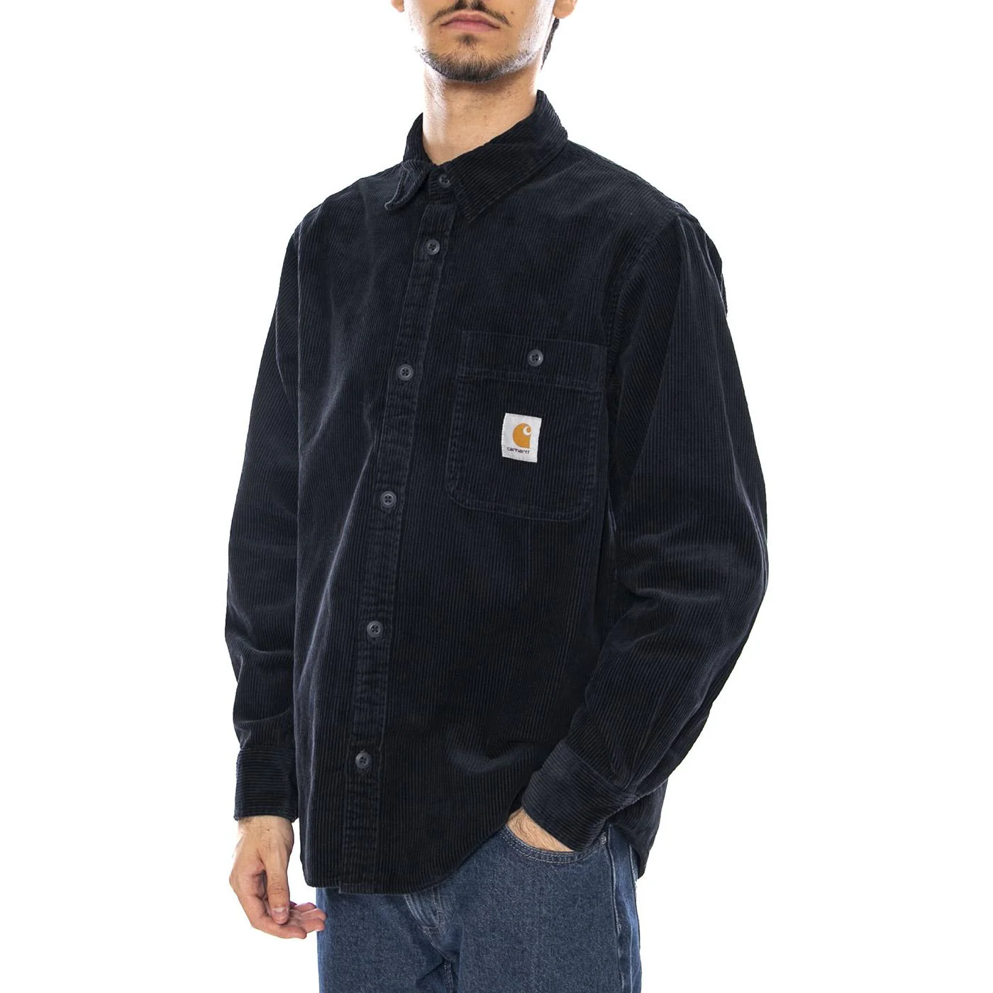 L/S Flint Shirt Deep Night - Camicia Uomo Blu Uomo CARHARTT WIP