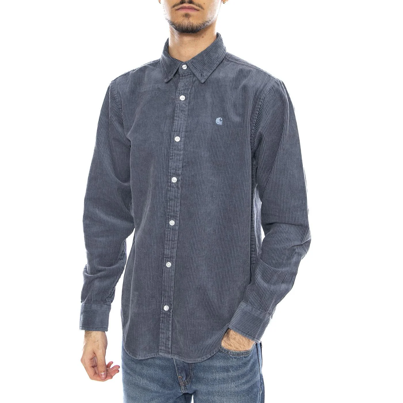L/S Madison Cord Shirt Angelite / Angelite -- Camicia Uomo Blue Uomo CARHARTT WIP