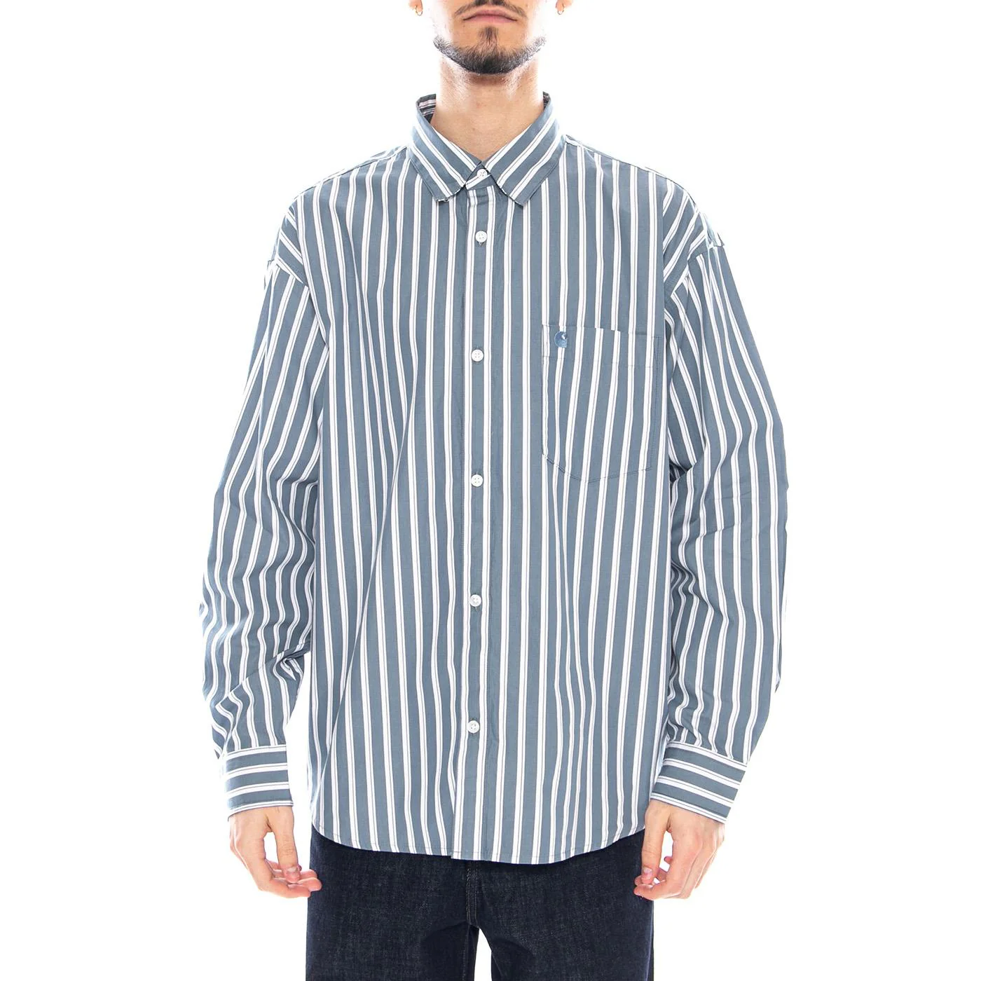 L/S Malden Shirt - Malden Stripe, Angelite - Camicia Uomo Blu / Bianca  Uomo CARHARTT WIP - Image 2