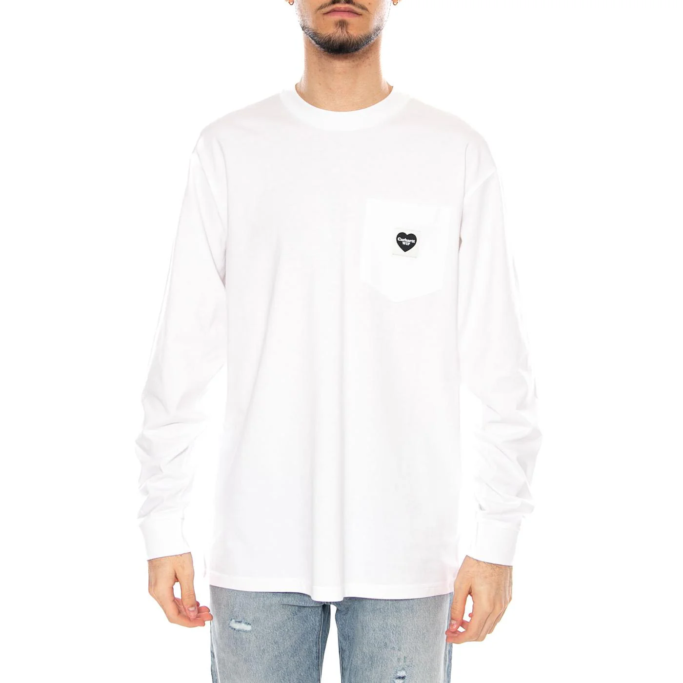 L/S Pocket Heart T-Shirt White / Black - Maglietta Girocollo Maniche Lunghe Uomo Bianca Uomo CARHARTT WIP - Image 2