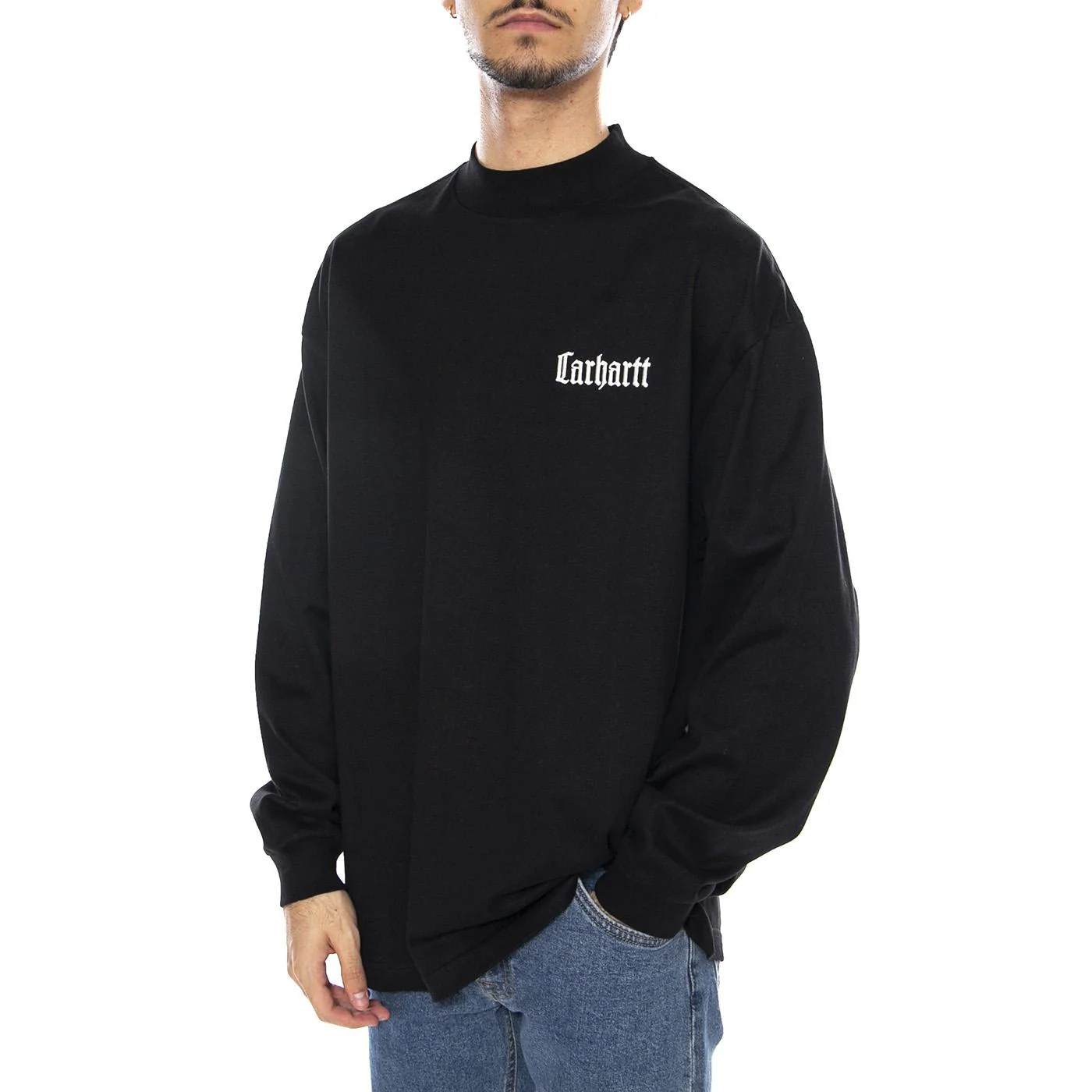 L/S Schooling Mockneck T-Shirt Black / Wax - Maglietta Girocollo Maniche Lunghe Uomo Nera Uomo CARHARTT WIP