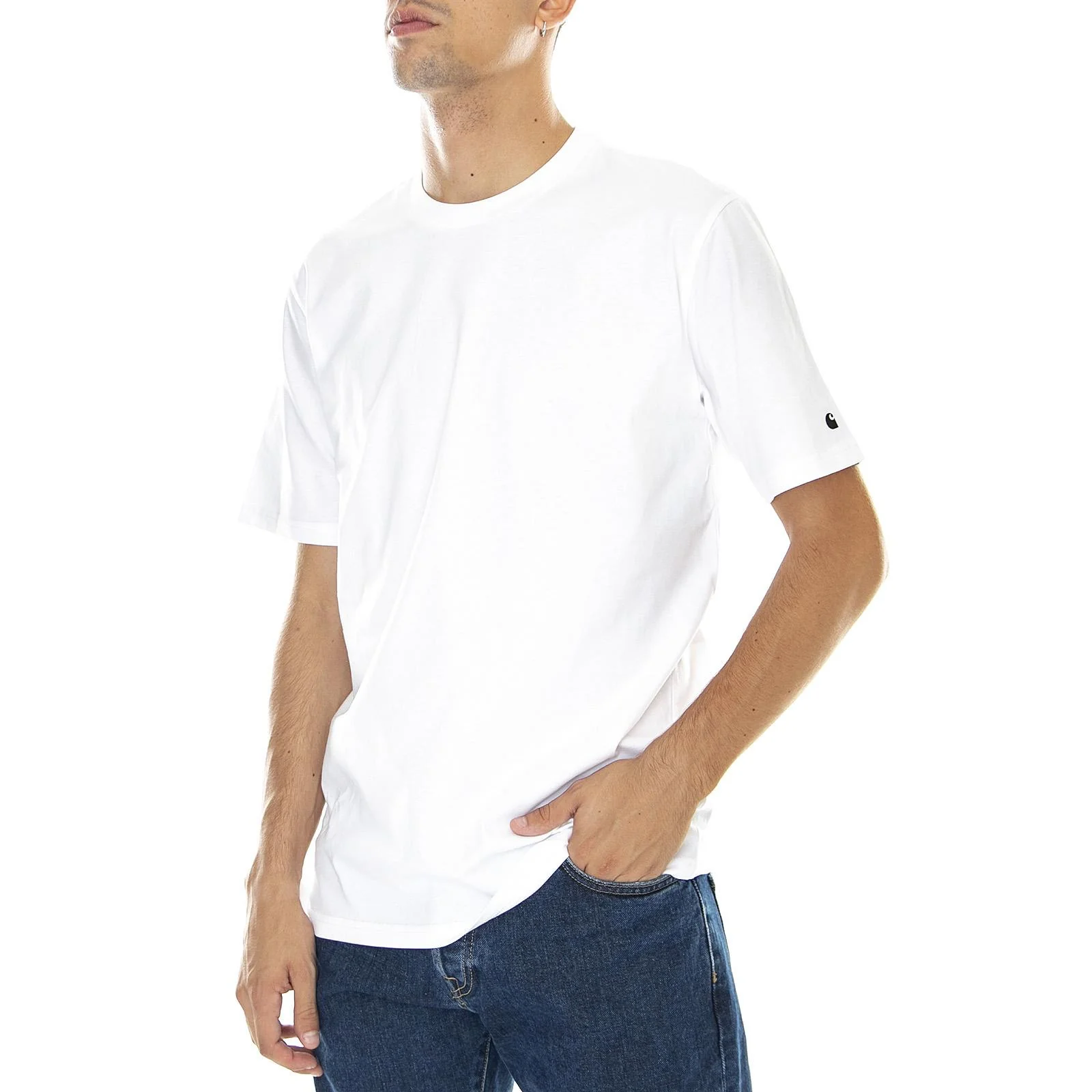 M' S/S Base T-Shirt White / Black - Maglietta Girocollo Uomo Bianca Uomo CARHARTT WIP