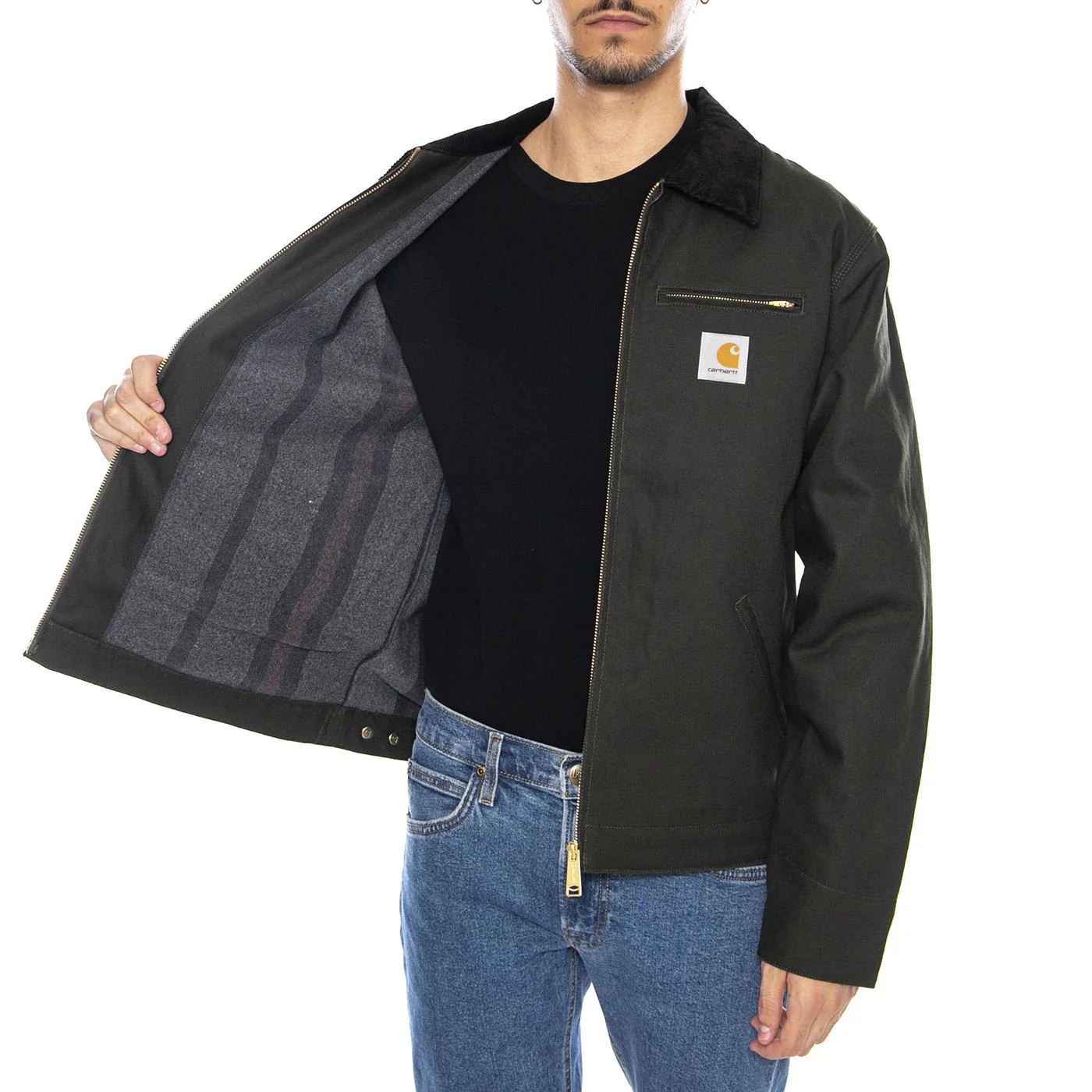 OG Detroit' Jacket Olive / Black - Giacca Uomo Verde Uomo CARHARTT WIP - Image 4