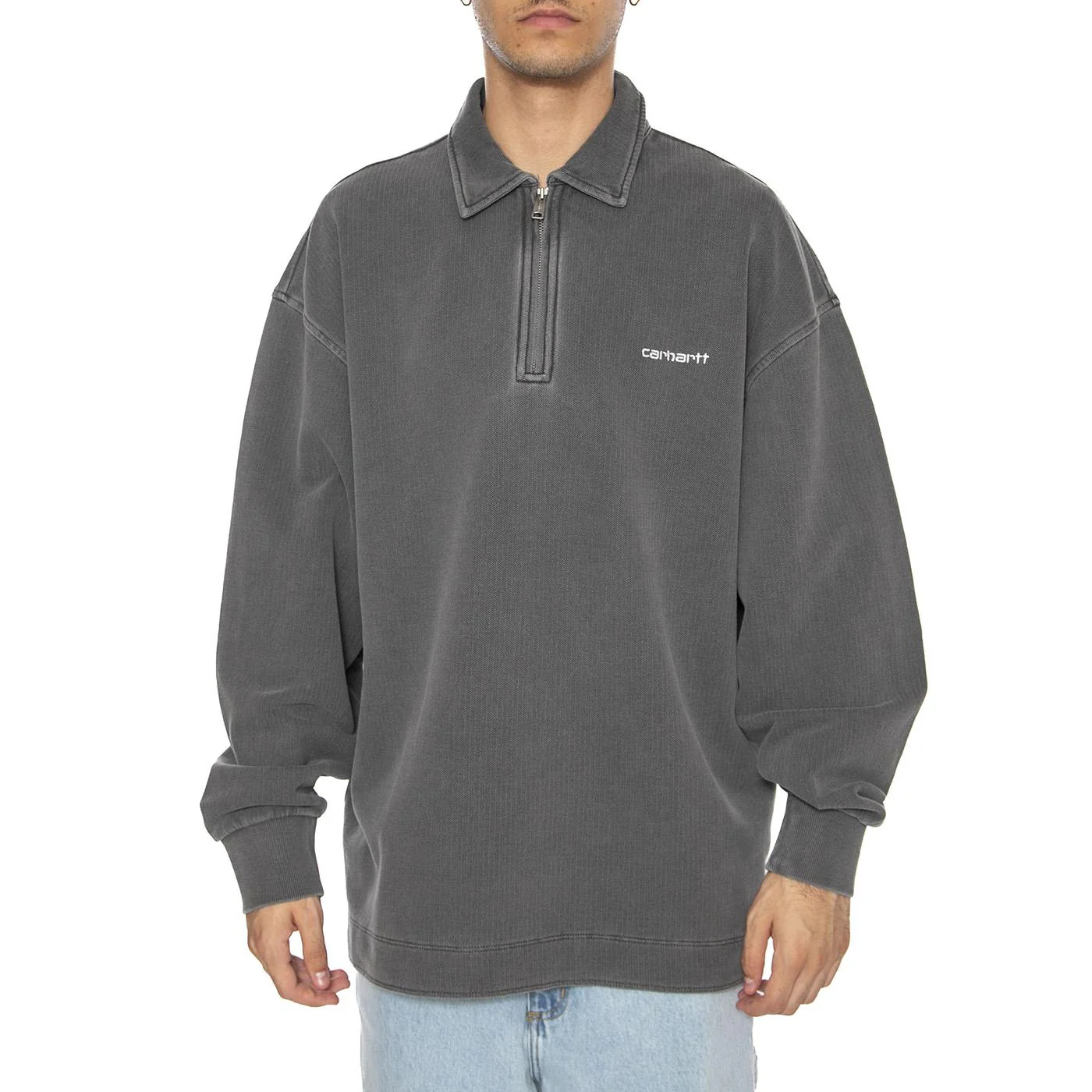 Piqué Script Sweat Black / White - Felpa Uomo Grigia Uomo CARHARTT WIP - Image 3