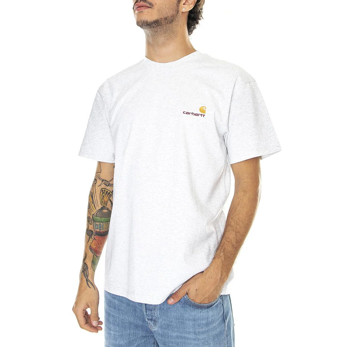 S/S American Script T-Shirt Ash Heather - Maglietta Girocollo Uomo Grigia Uomo CARHARTT WIP