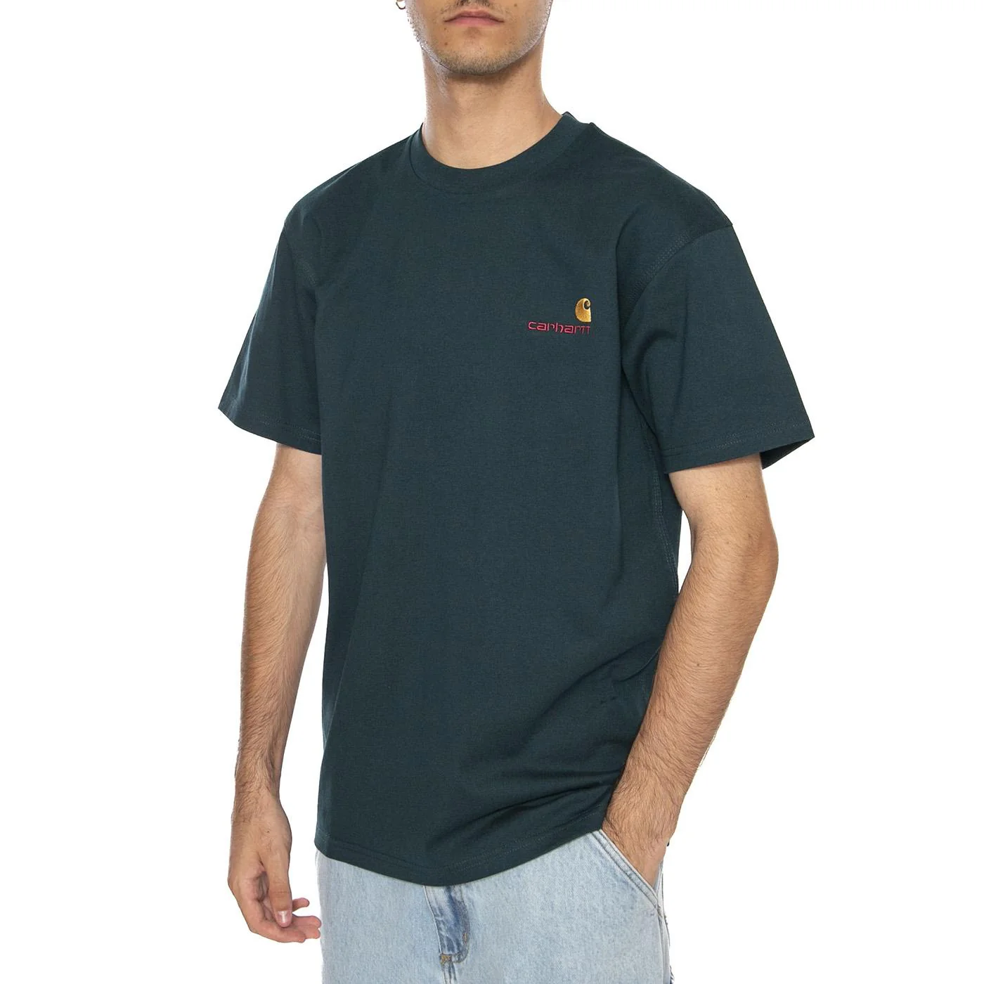 S/S American Script T-Shirt Deep Lagoon - Maglietta Girocollo Uomo Verde  Uomo CARHARTT WIP