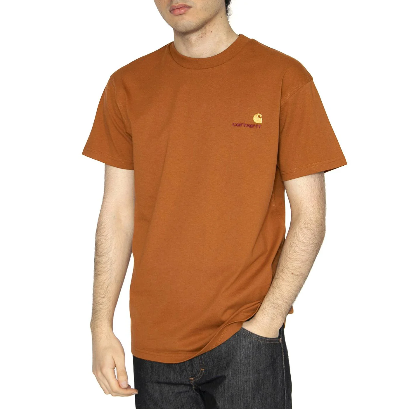 S/S American Script T-Shirt Sienna - Maglietta Girocollo Uomo Arancione Uomo CARHARTT WIP