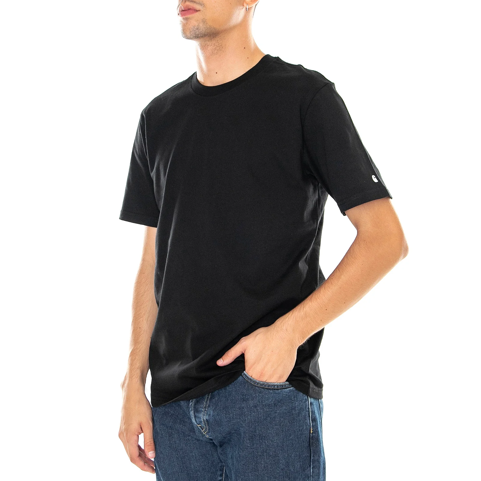 S/S BASE T-SHIRT BLACK / WHITE - Maglietta Girocollo Uomo Nera Uomo CARHARTT WIP