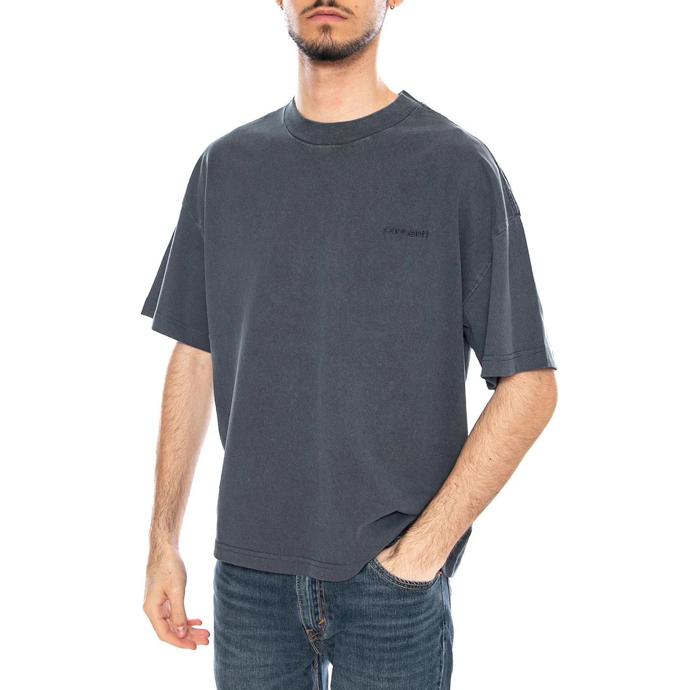 S/S Benton T-Shirt Carbon - Maglietta Girocollo Uomo Nera  Uomo CARHARTT WIP