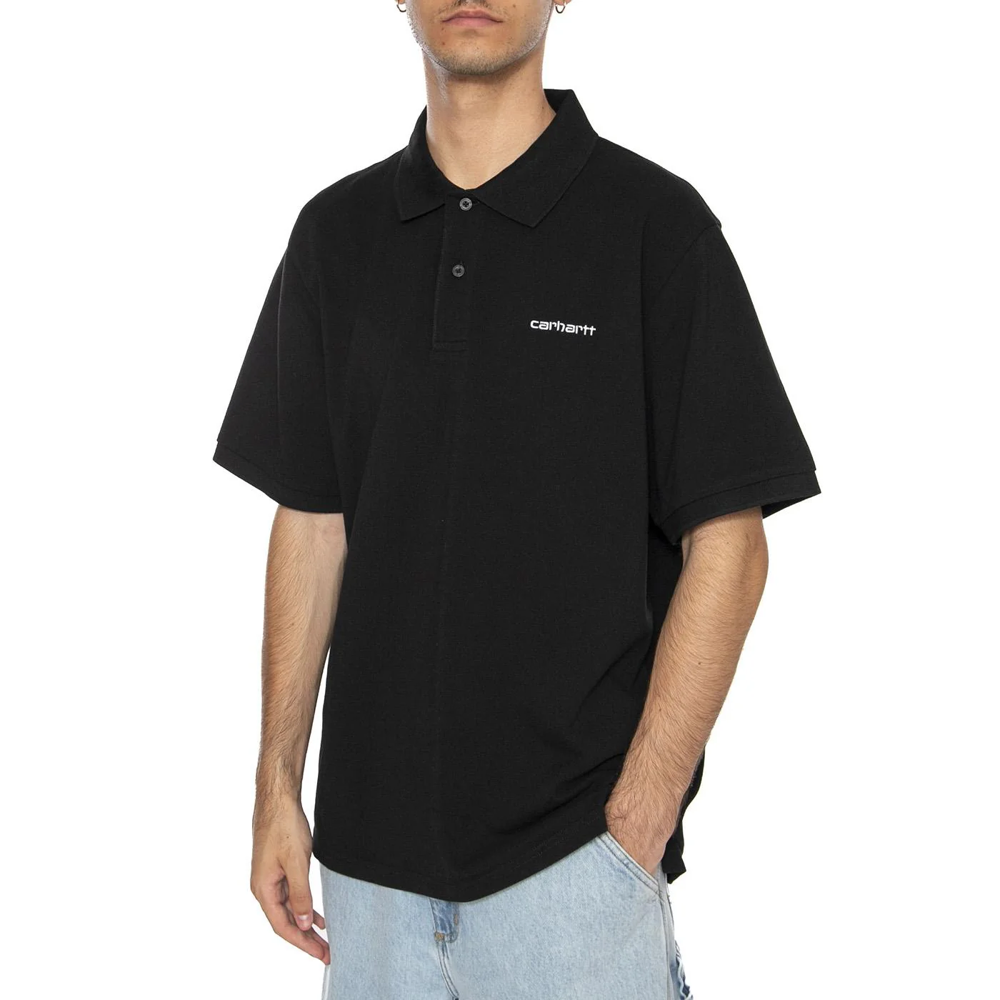 S/S Carhartt Script Polo Black / White - Polo Uomo Nera  Uomo CARHARTT WIP