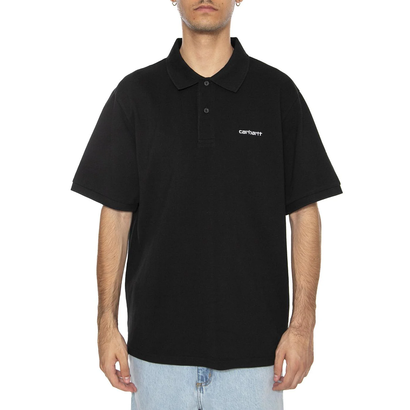 S/S Carhartt Script Polo Black / White - Polo Uomo Nera  Uomo CARHARTT WIP - Image 3