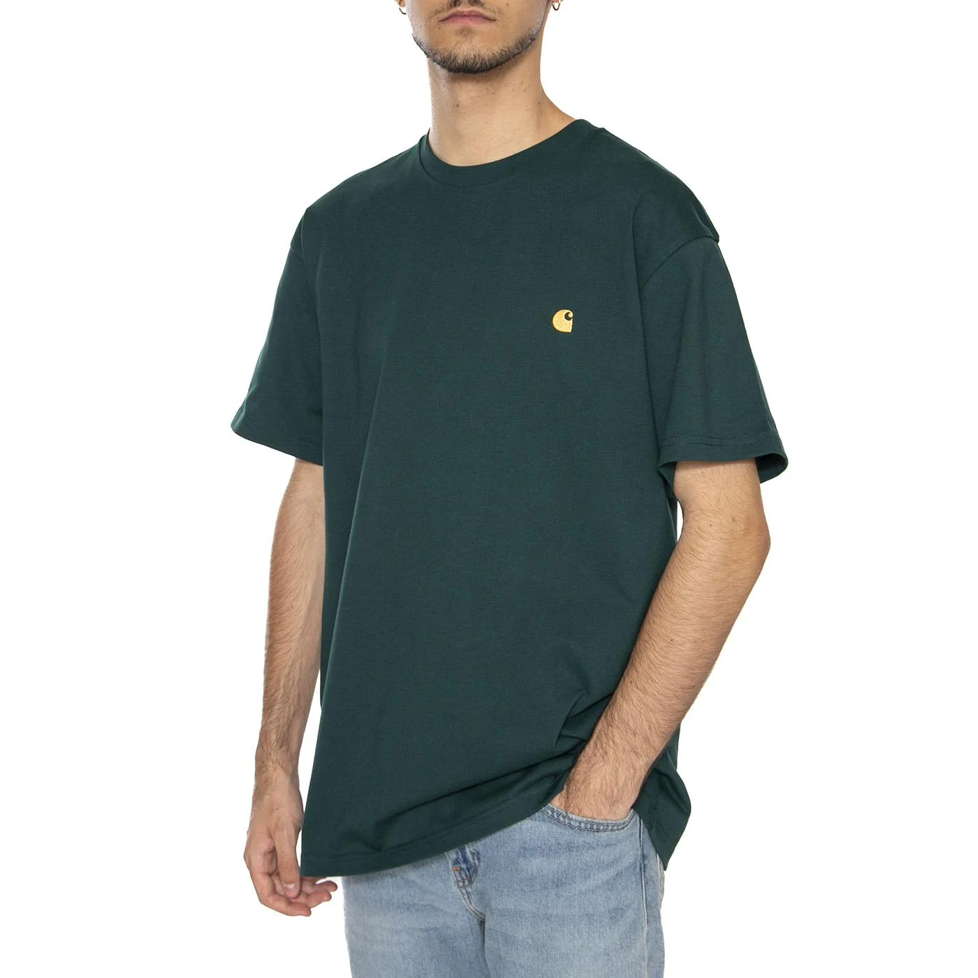 S/S Chase T-Shirt Dark Fir / Gold - Maglietta Girocollo Uomo Verde Uomo CARHARTT WIP