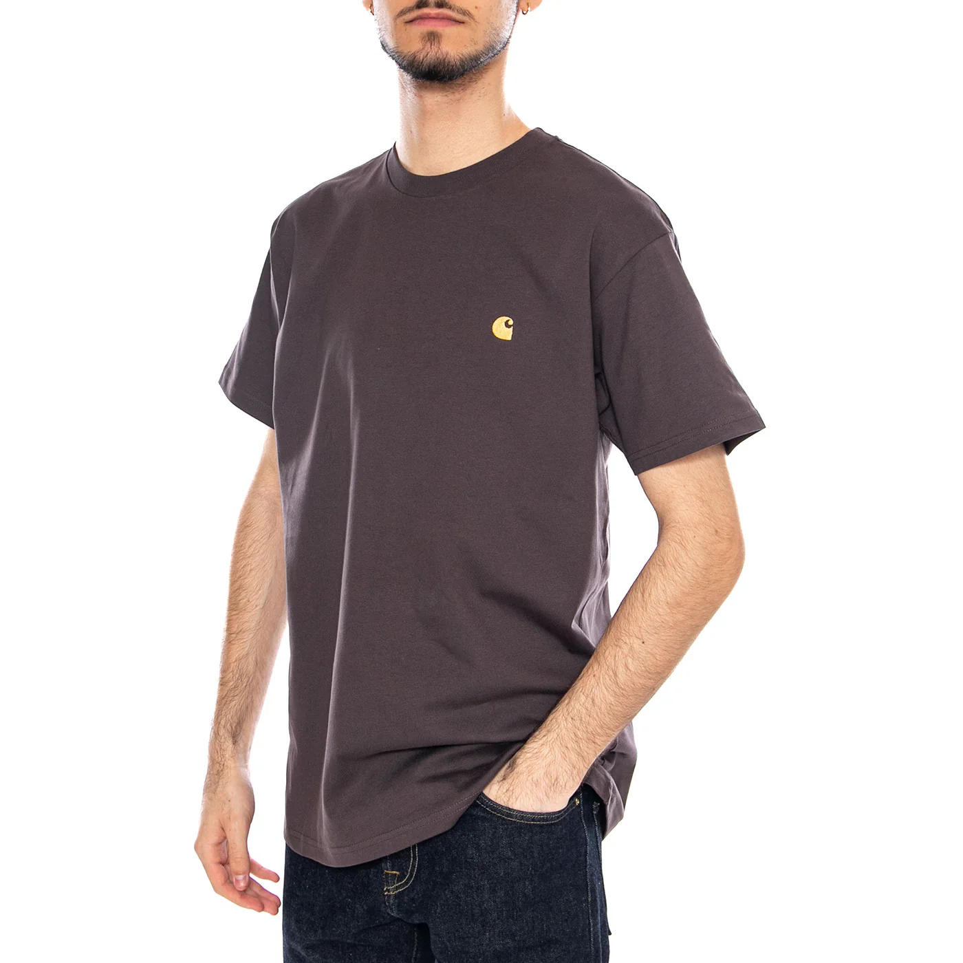 S/S Chase T-Shirt Shale / Gold - Maglietta Girocollo Uomo Marrone Uomo CARHARTT WIP