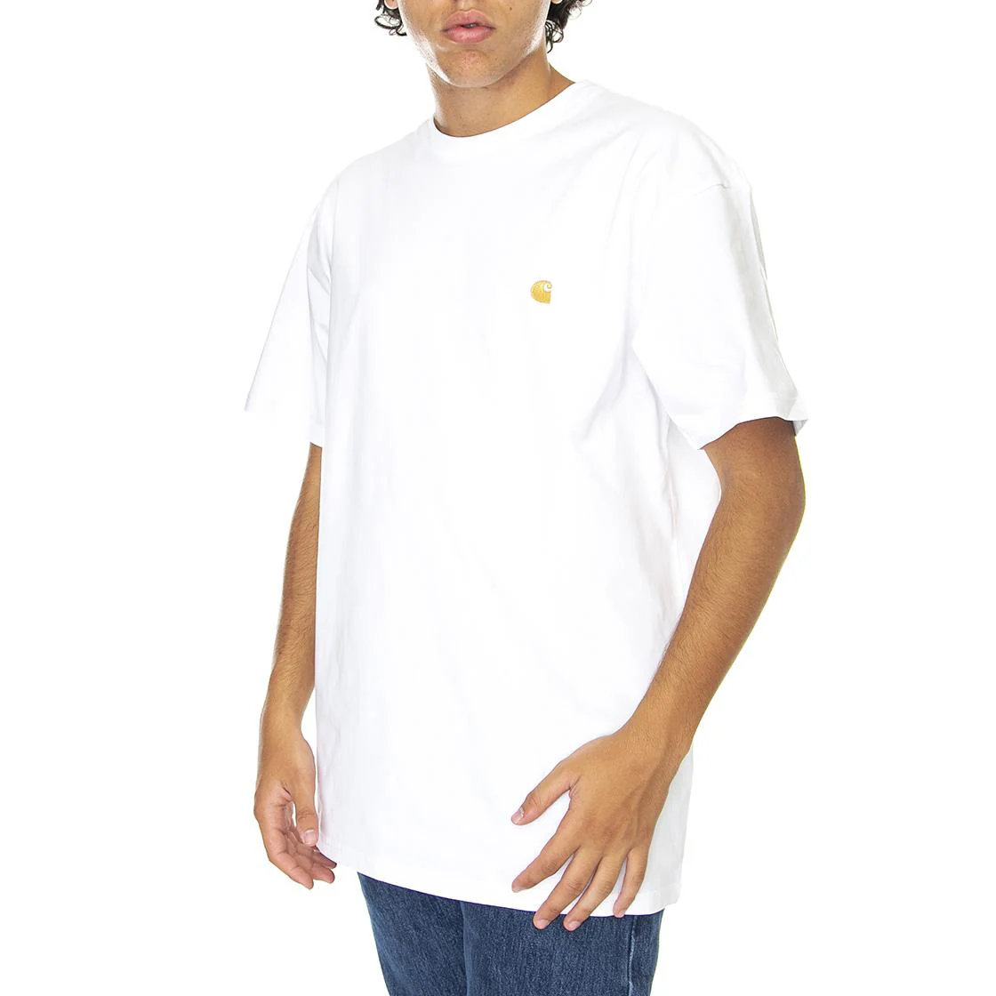 S/S Chase T-Shirt White / Gold - Maglietta Girocollo Uomo Bianca Uomo CARHARTT WIP