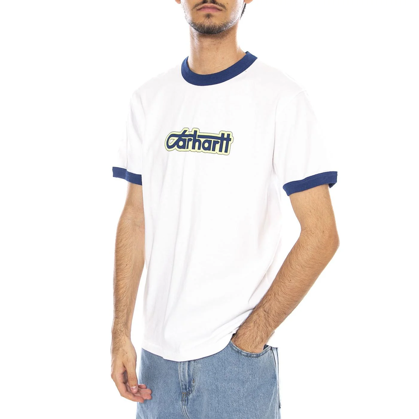 S/S Connection Script Ringer T-S White / Wolfsbane - Maglietta  Girocollo Uomo Bianca  Uomo CARHARTT WIP