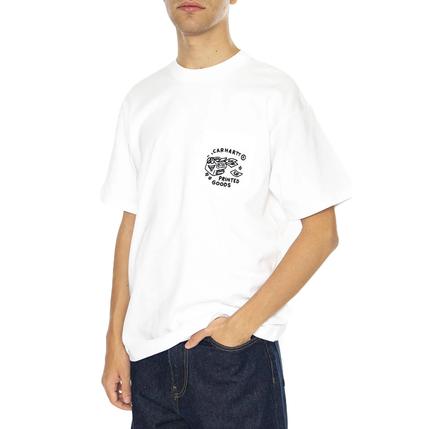 S/S Fragments Pocket T-Shirt White / Black - Maglietta Girocollo Uomo Bianca Uomo CARHARTT WIP