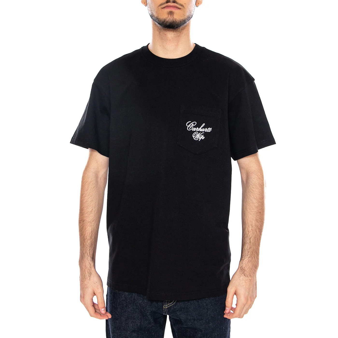 S/S Longhand Pocket T-Shirt Black / White - Maglietta Girocollo Uomo Nera Uomo CARHARTT WIP - Image 2