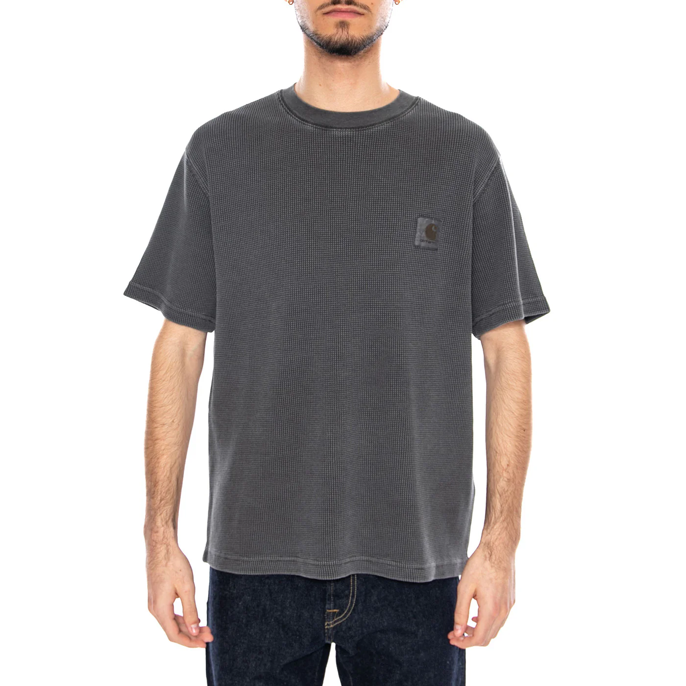 S/S Nelson Waffle T-Shirt Black - Maglietta Girocollo Uomo Nera Uomo CARHARTT WIP - Image 2