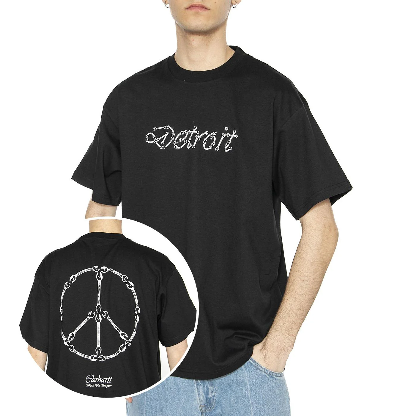 S/S Peace And Work T-Shirt Black / White - Maglietta Girocollo UomoNera Uomo CARHARTT WIP