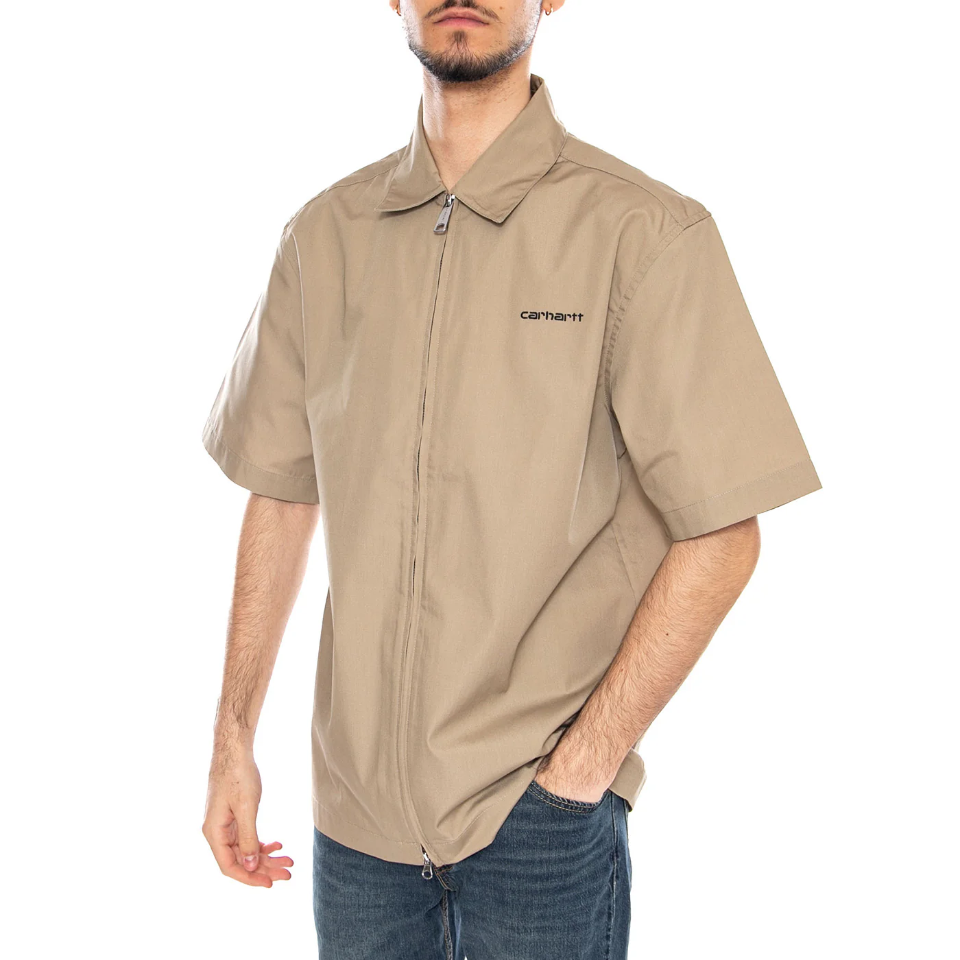 S/S Postal Zip Shirt Iroko / Black - Camicia Maniche Corte Uomo Beige Uomo CARHARTT WIP