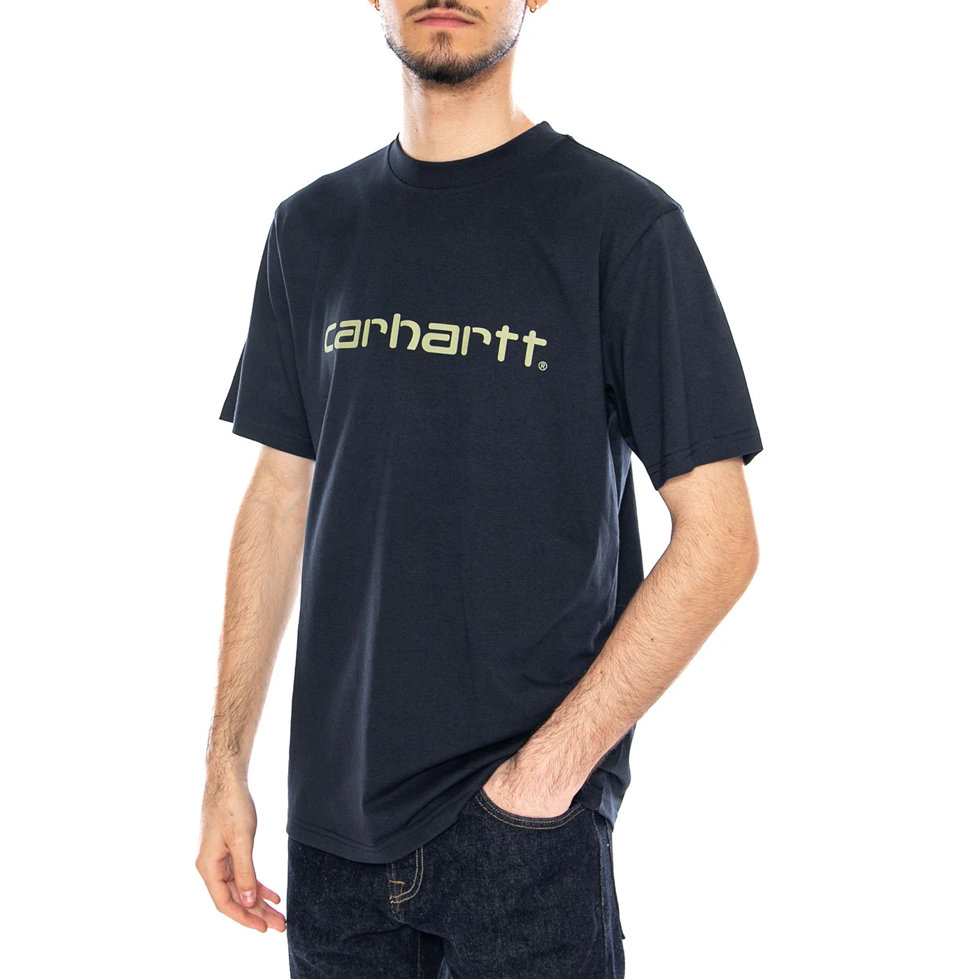 S/S Script T-Shirt Deep Night / Gentle Green - Maglietta Girocollo Uomo Blu Uomo CARHARTT WIP