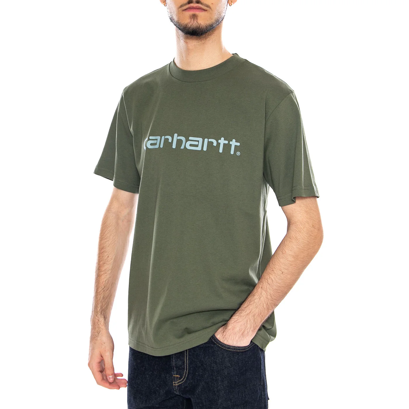 S/S Script T-Shirt Leaf / Tourmaline - Maglietta Girocollo Uomo Verde Uomo CARHARTT WIP
