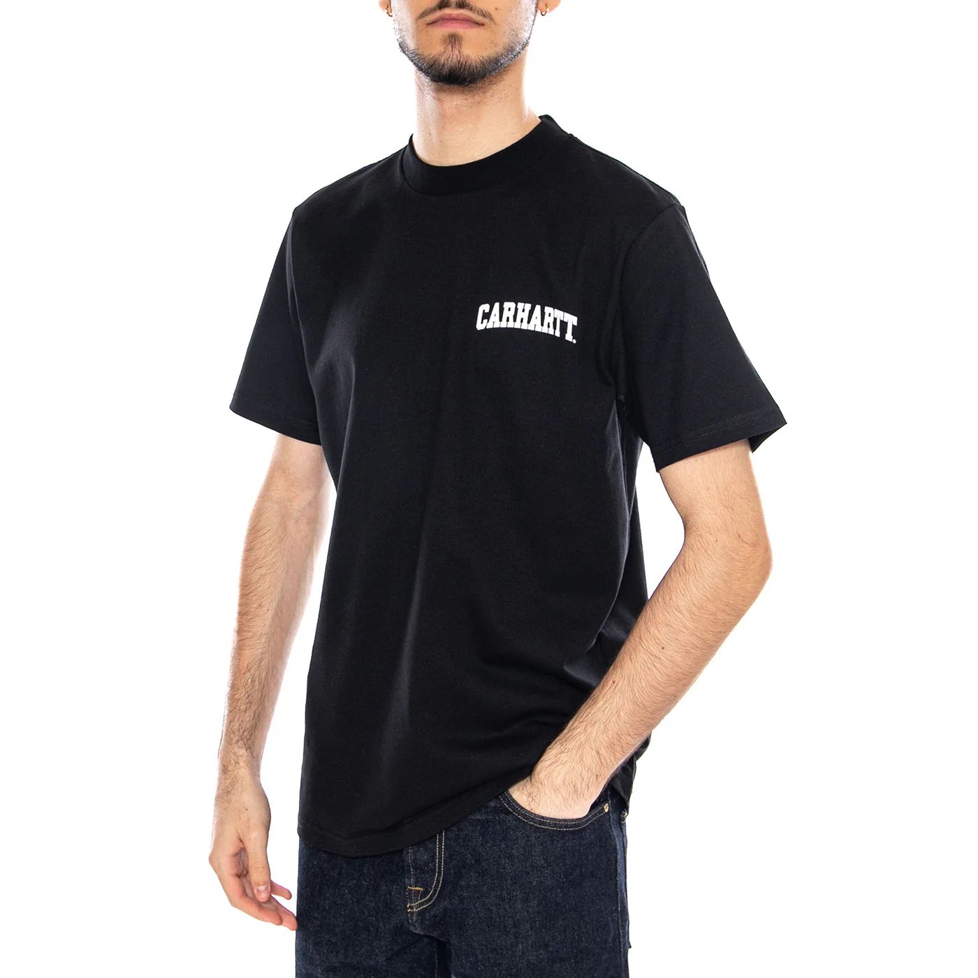 S/S University Script T-Shirt Black / White - Maglietta Girocollo Uomo Nera Uomo CARHARTT WIP