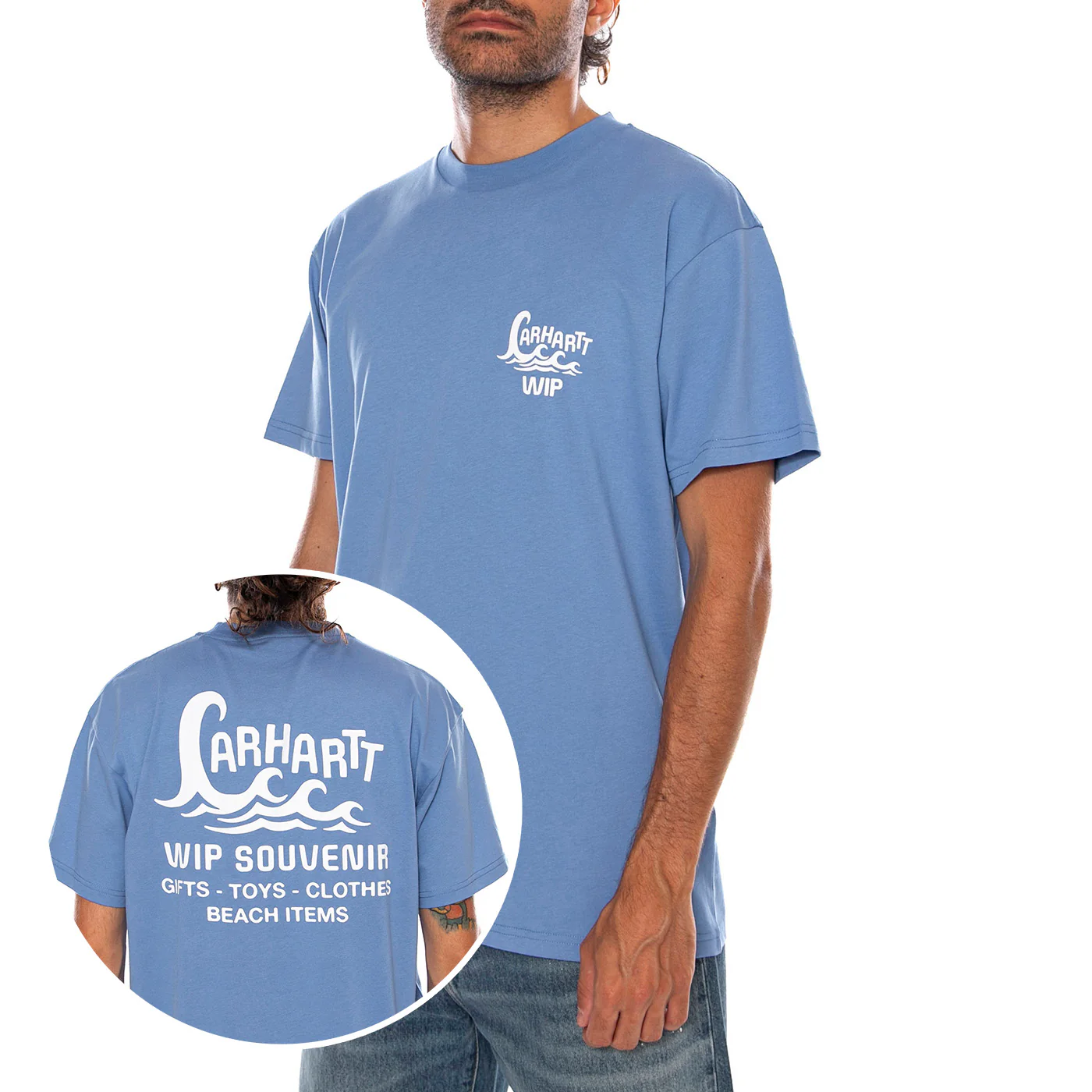 S/S WAVES T-SHIRT CURAÇAO - Maglietta Girocollo Uomo Blu  Uomo CARHARTT WIP