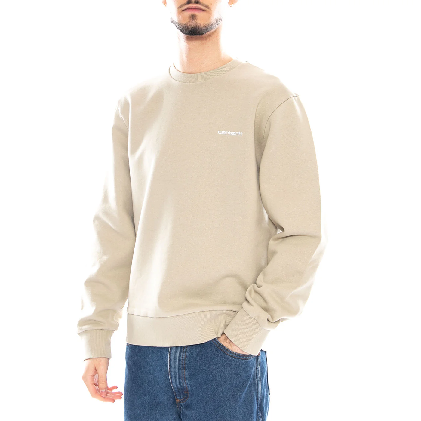 Script Embroidery Sweat Barchan / White - Felpa Girocollo Uomo Beige Uomo CARHARTT WIP