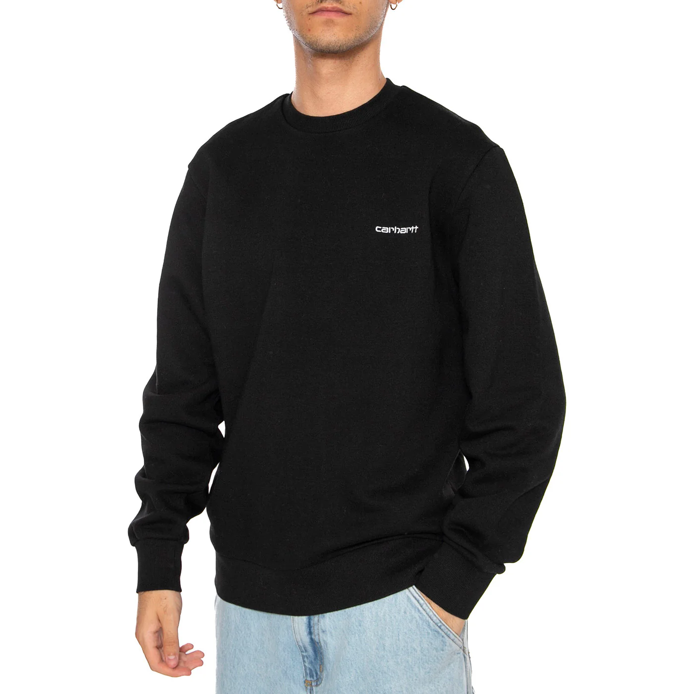 SCRIPT EMBROIDERY SWEAT BLACK / WHITE - Felpa Girocollo Uomo Nera Uomo CARHARTT WIP